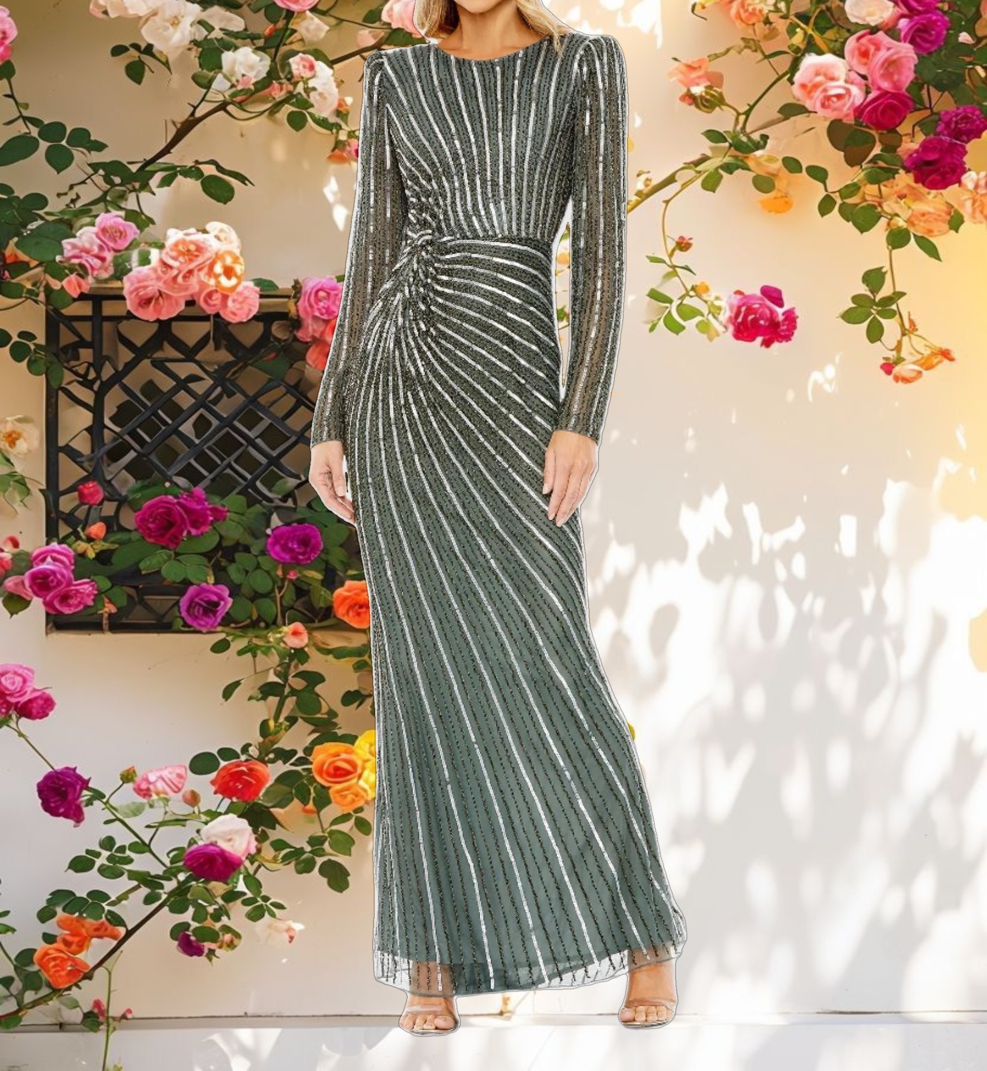 Gray Puff Sleeve Side Knot Gown