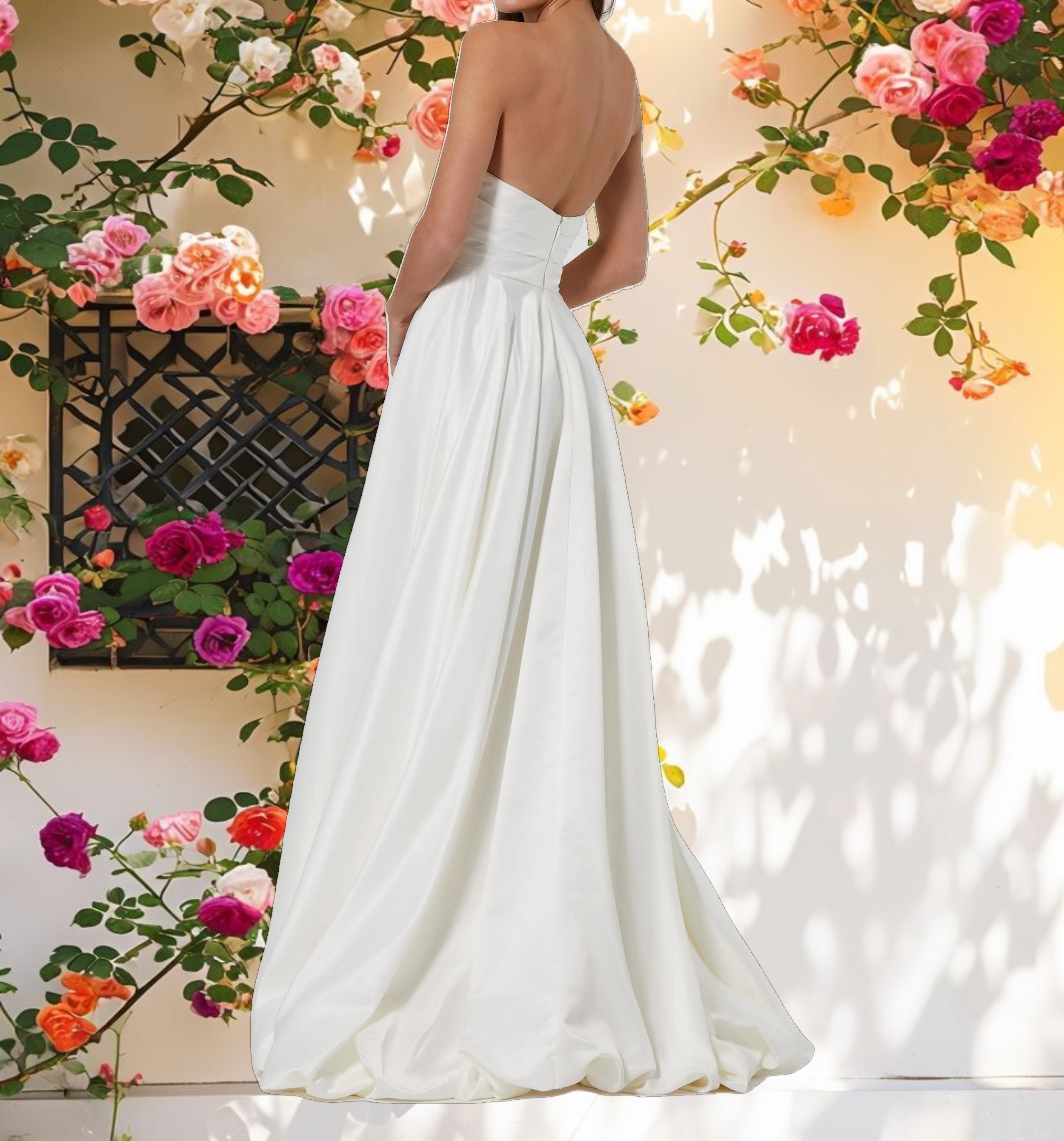 White Strapless Ruched High Low Gown