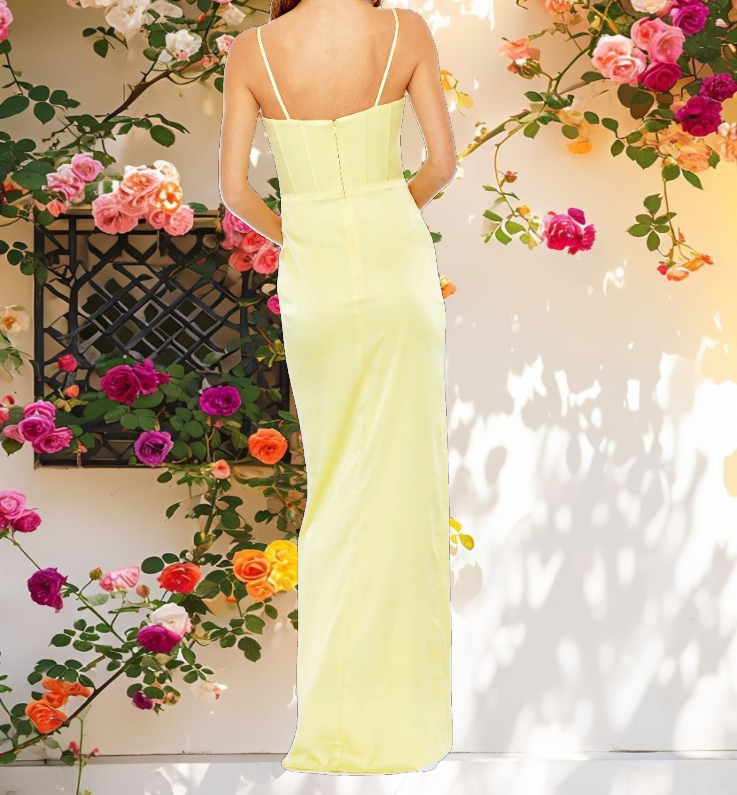 Yellow Ruched Bodycon Gown