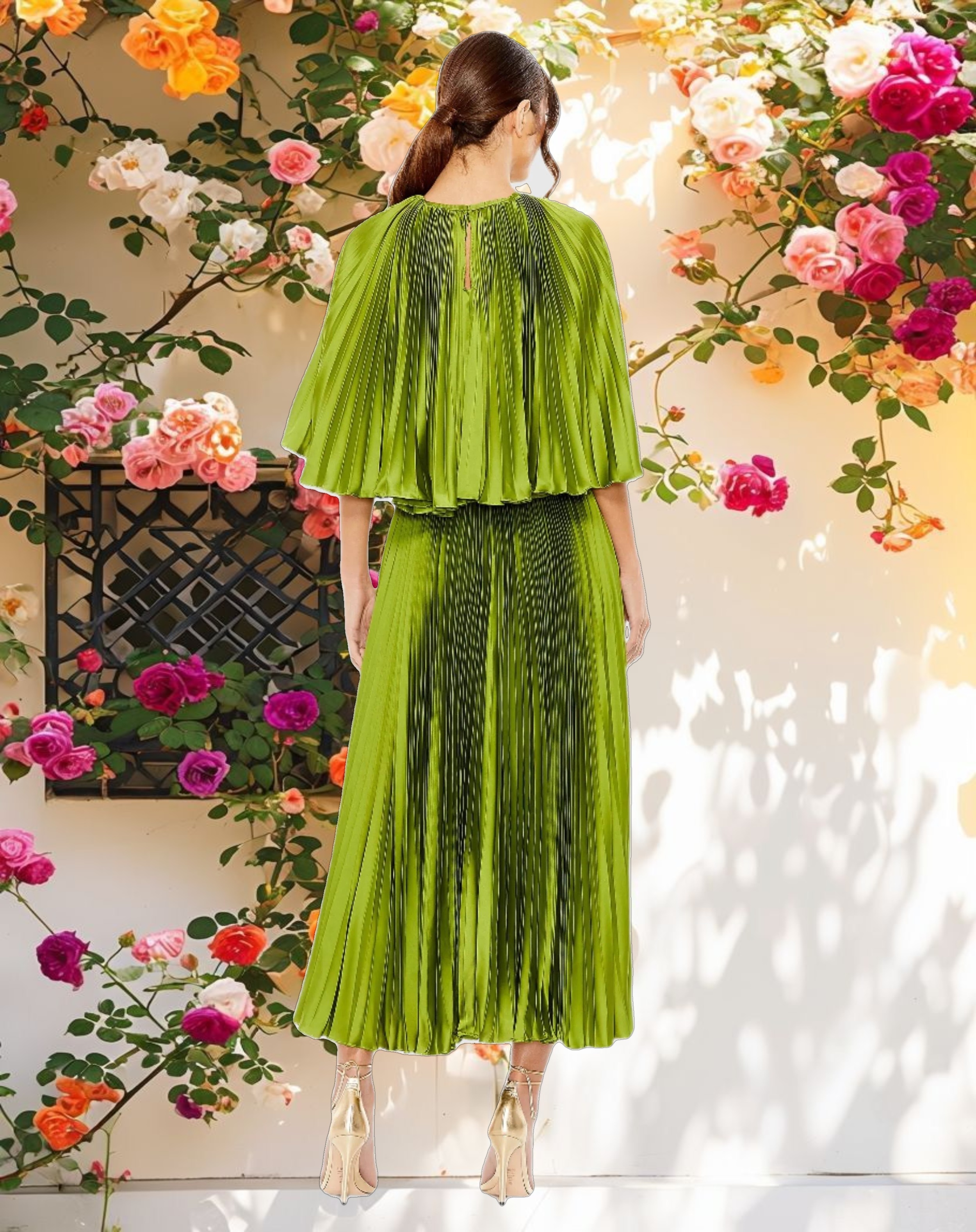 Elegant Pleated Tea-Length Dress