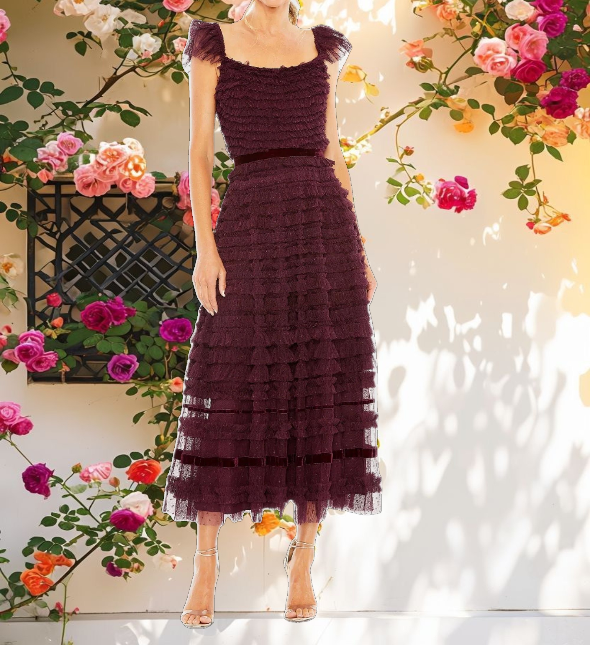 Midi Dress with Ruffled Cap Sling