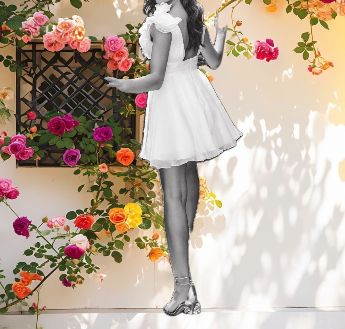 White Ruffle V Neck Fit & Flare Mini Dress