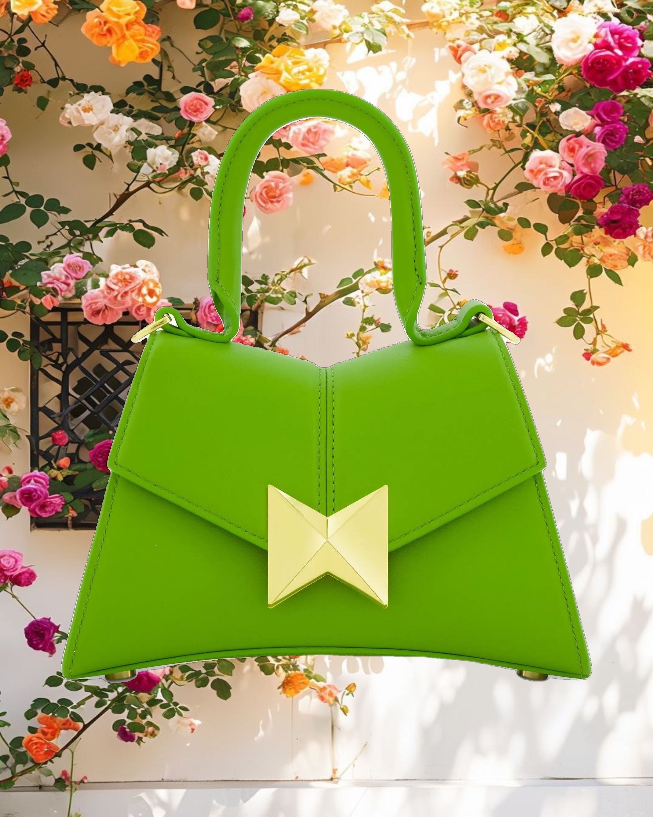 Angular Mini Leather Handbag With Gold Hardware