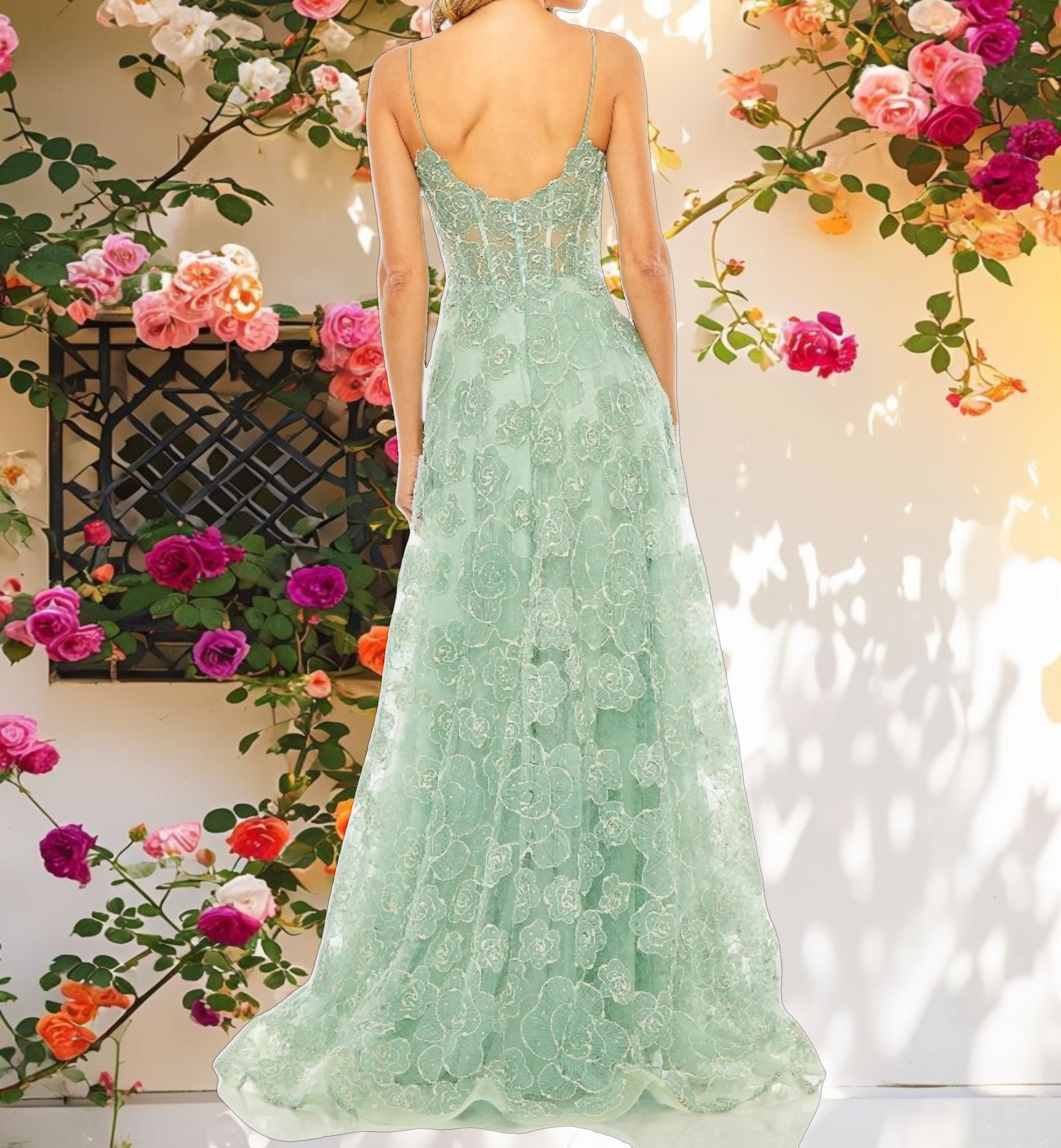 Green Embroidered Sweetheart A-Line Dress