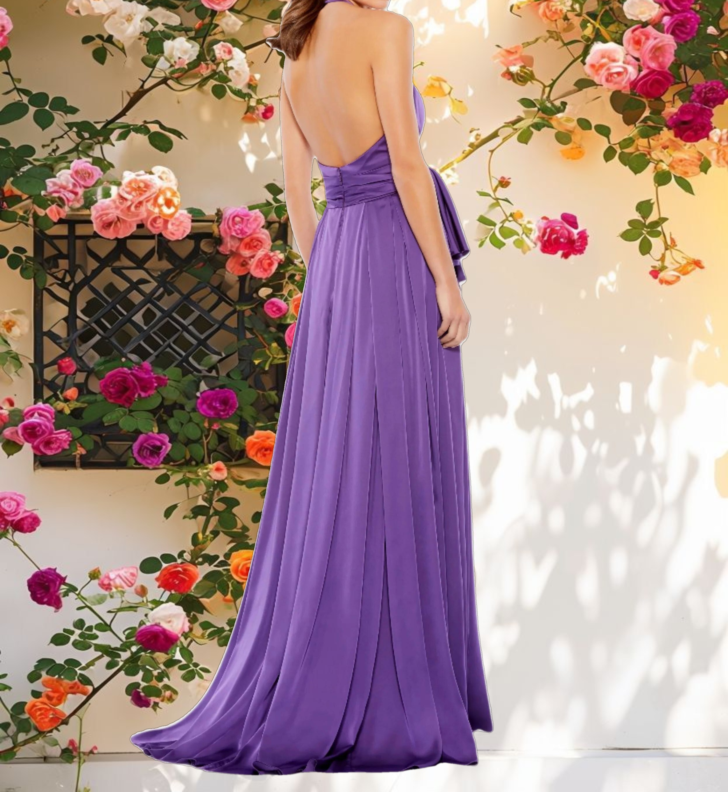 Blue V-Neck Charmeuse Dress