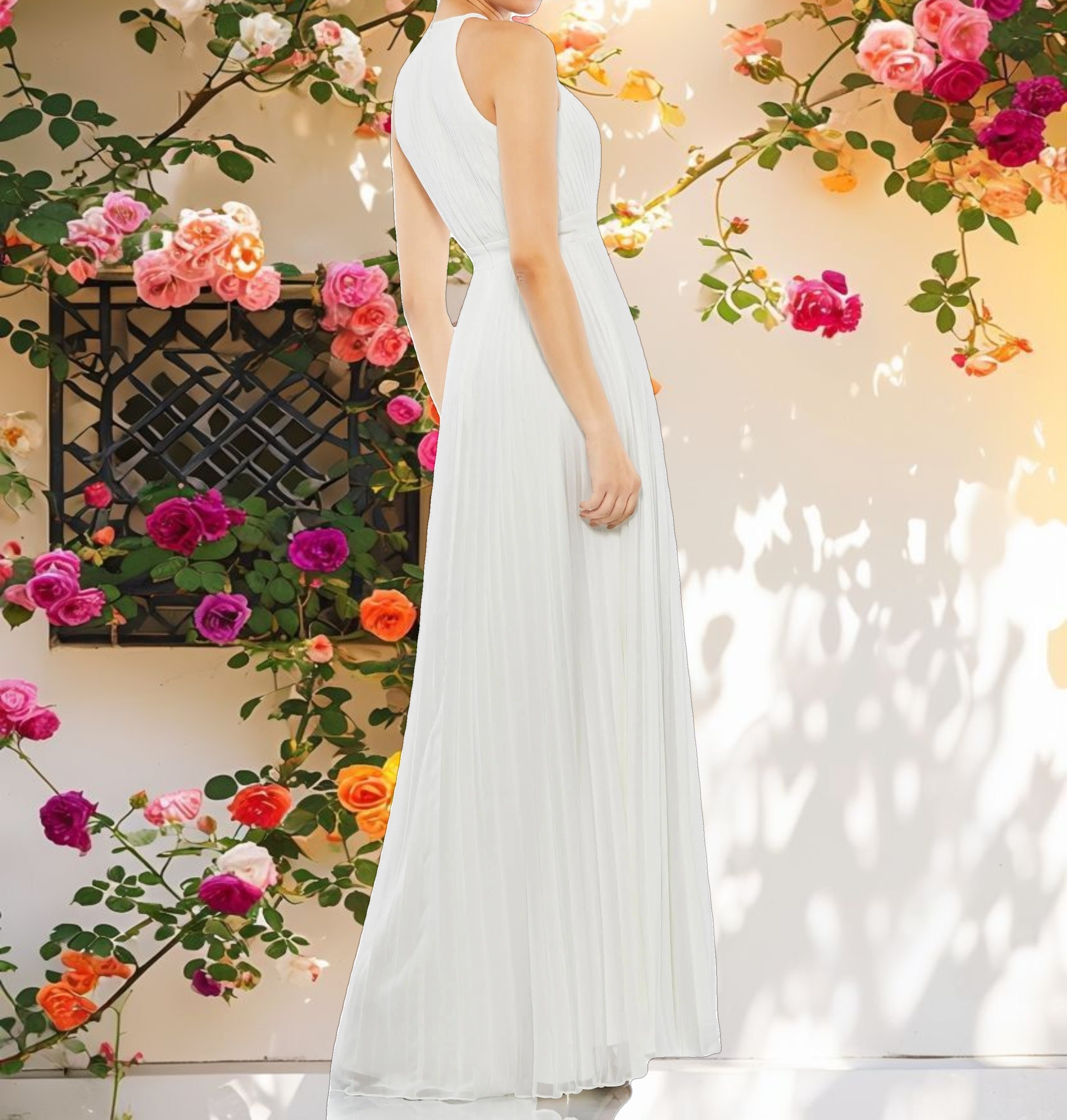 White Flowy Halter Neck Gown