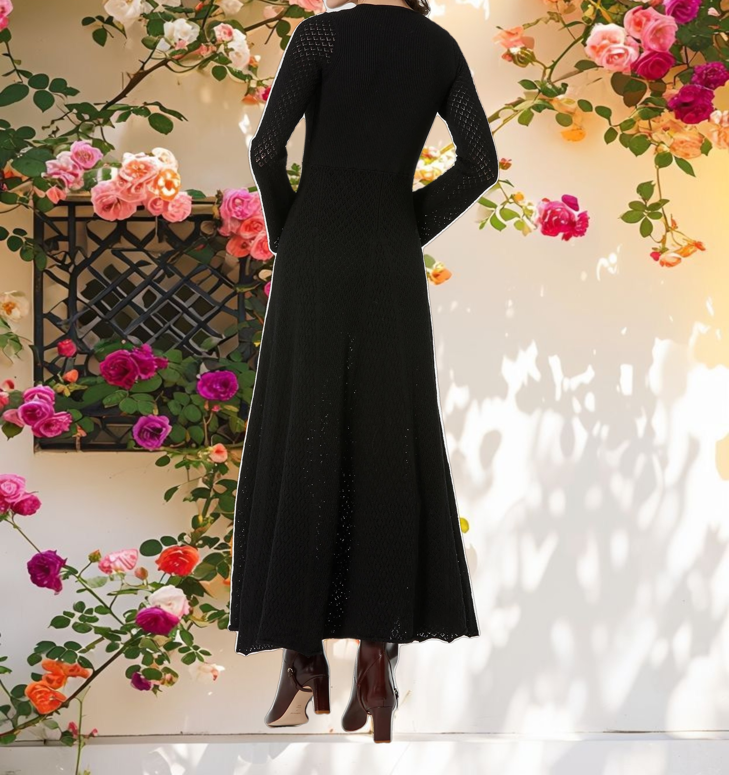 Scoop Neck Long Sleeve Knit Maxi Dress
