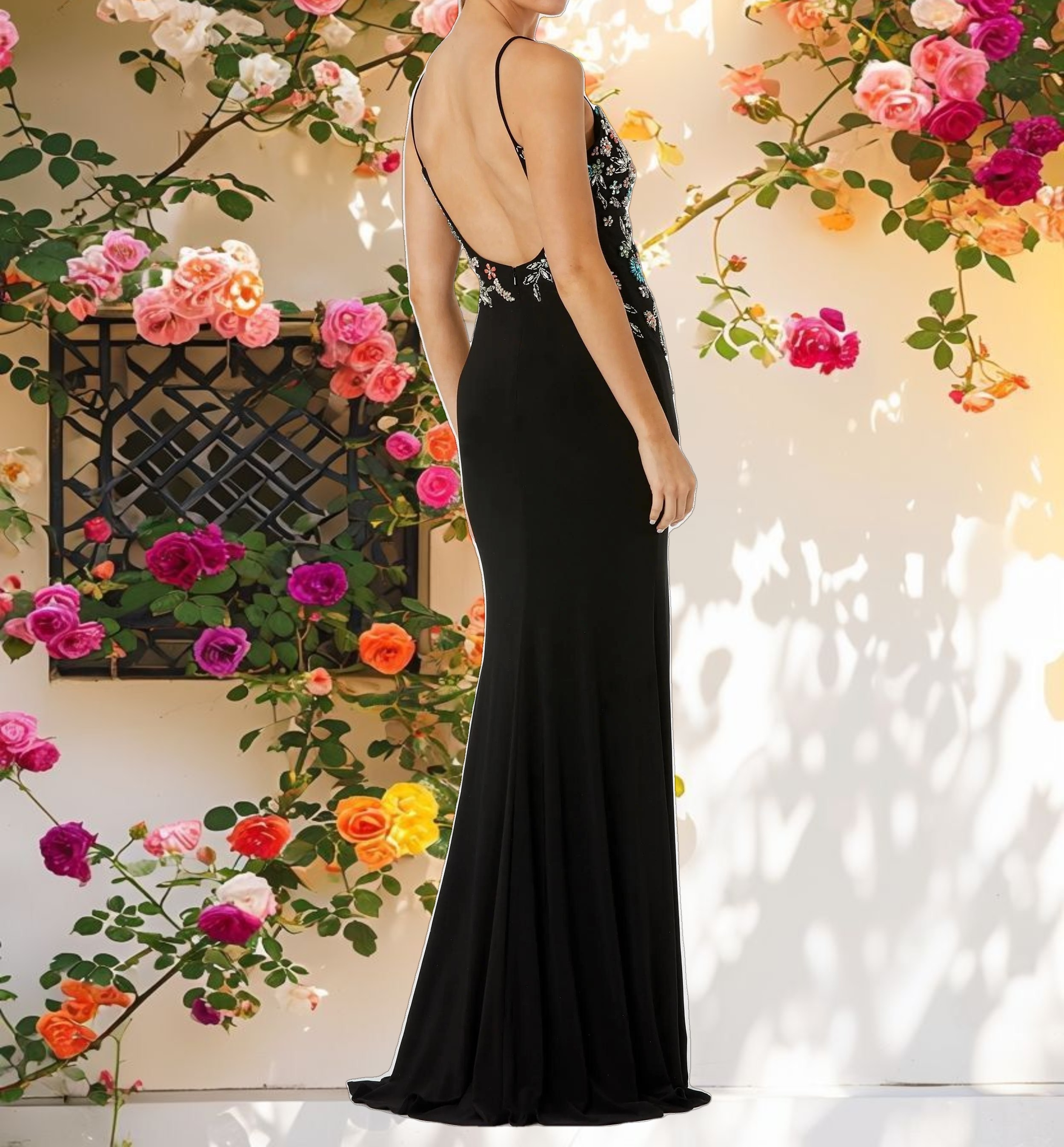 Multi Color Beaded Floral Cami Gown