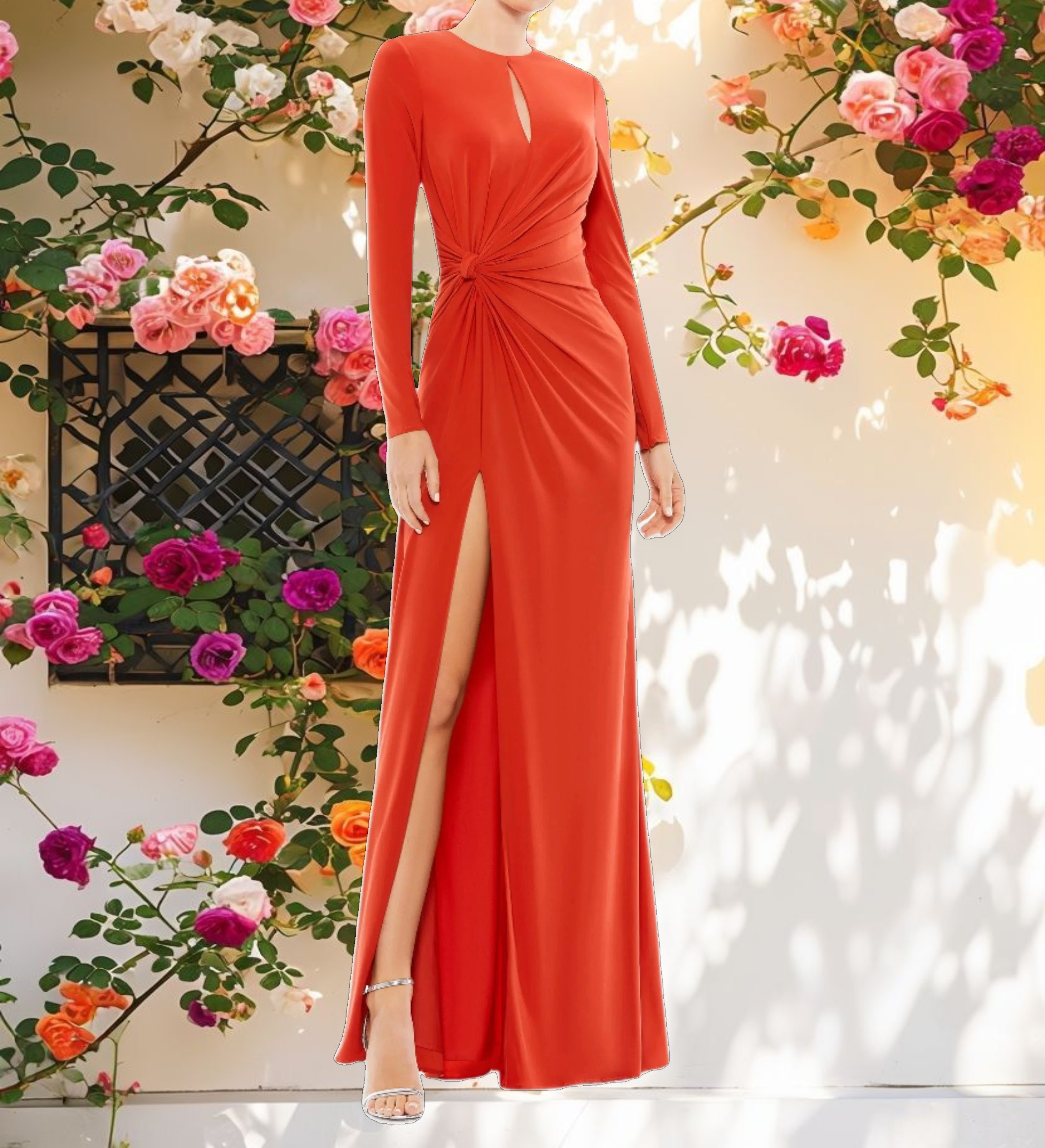 Long Sleeve Keyhole Draped Gown