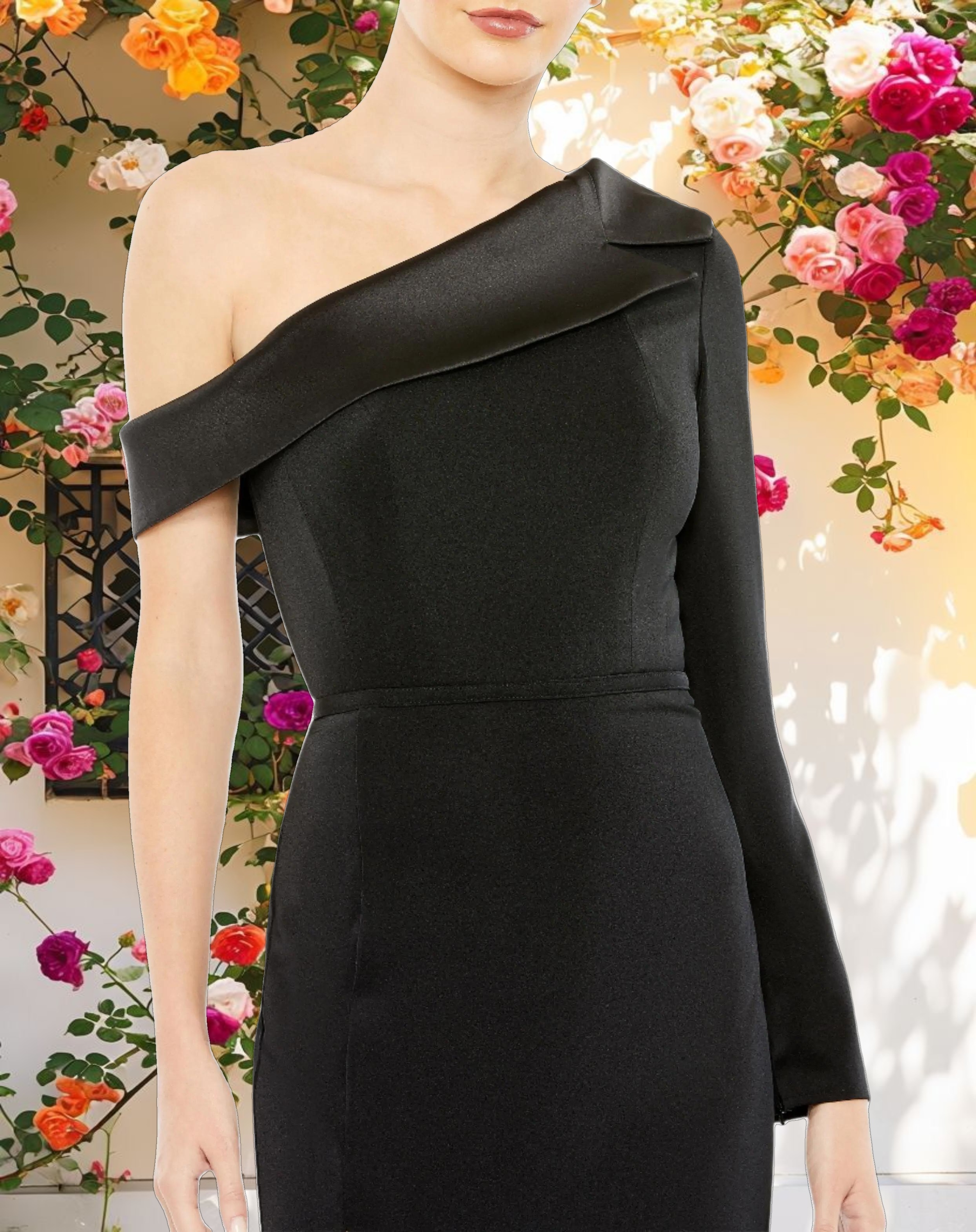 Black Long Sleeve Drop Shoulder Evening Gown