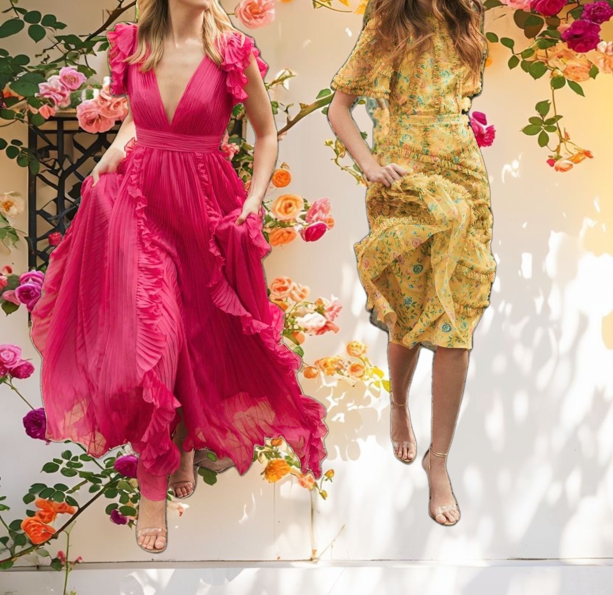 Floral Ruffle Cap Sleeve Gown