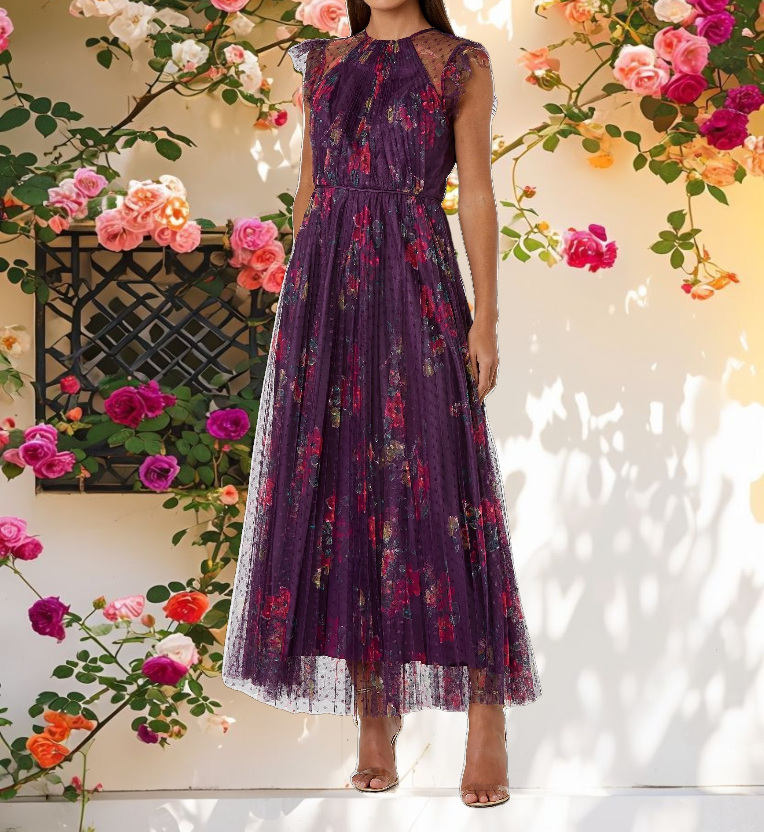 Floral Flutter Sleeve Midi Dress