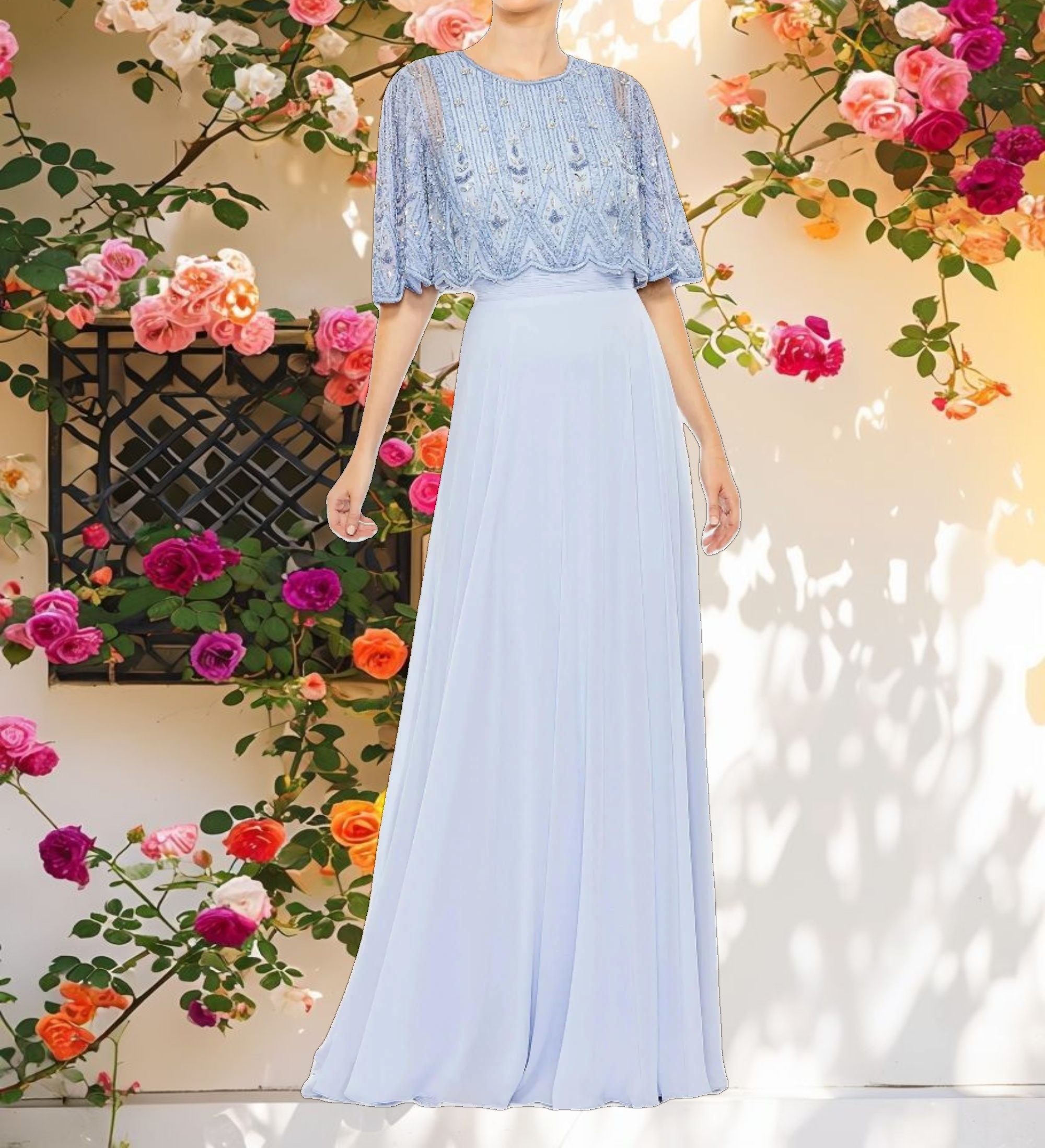 Beaded Overlay A-Line Gown