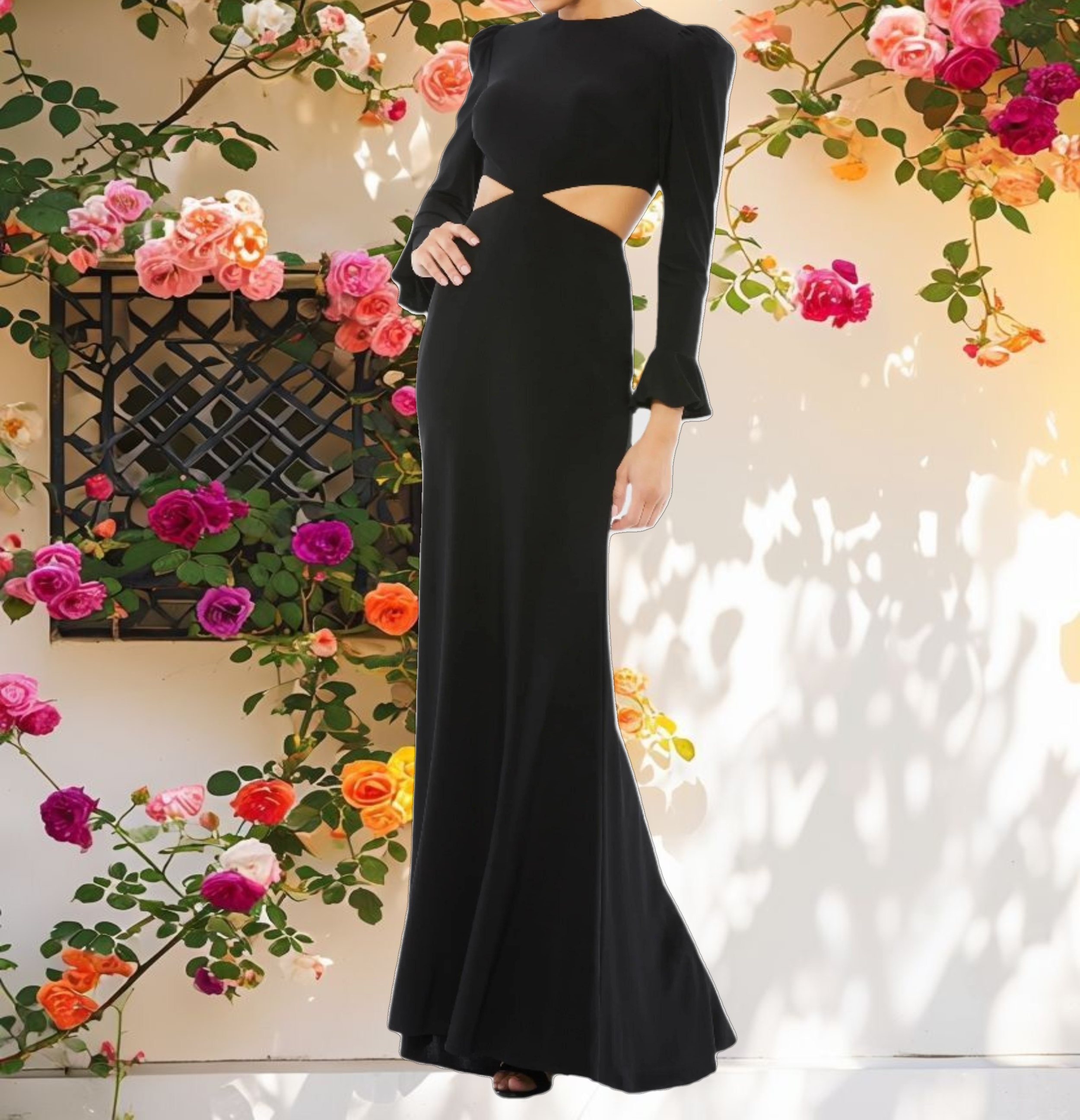 Puff Shoulder Cut Out Gown