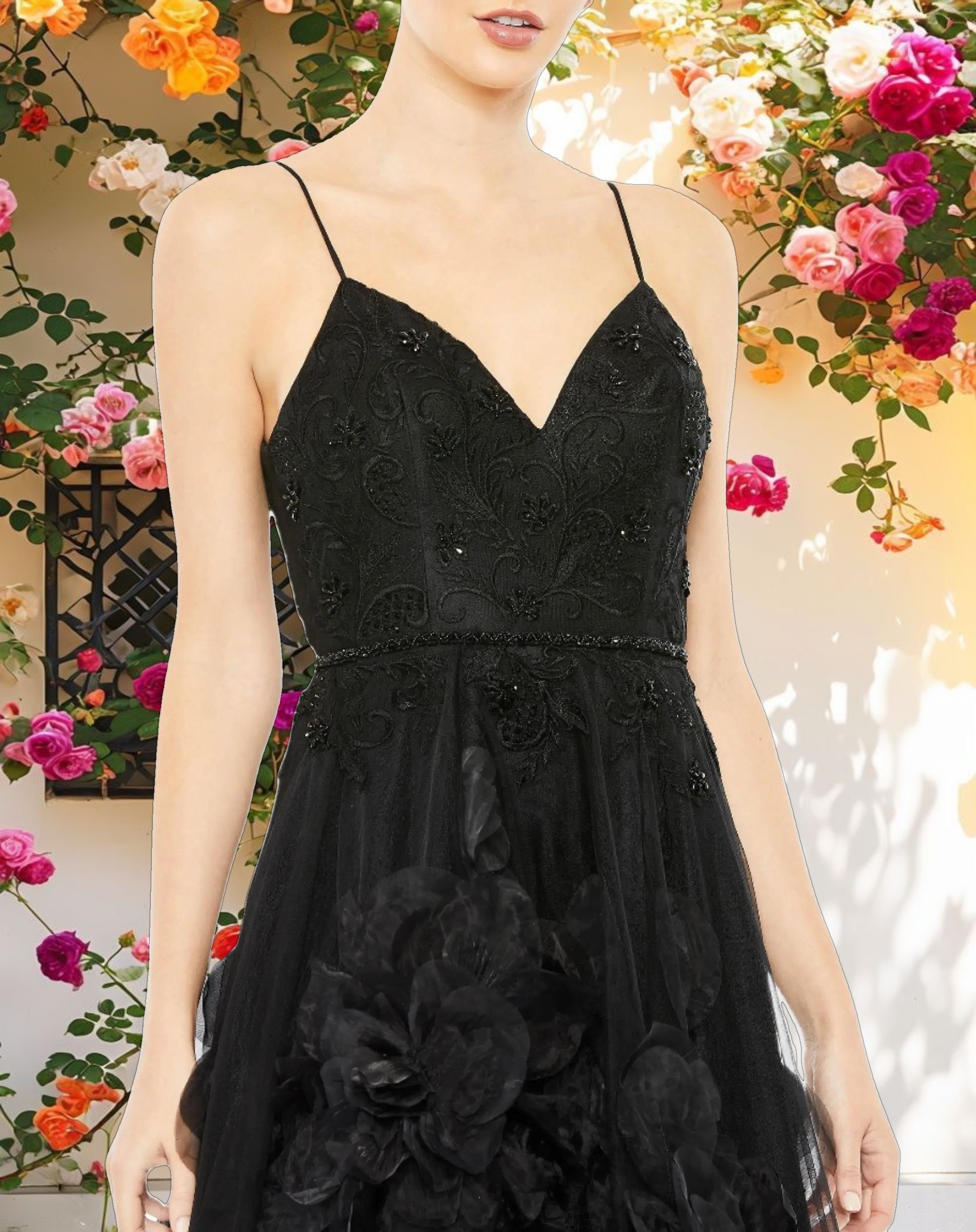 Stitched Floral High Low Sleeveless Dress