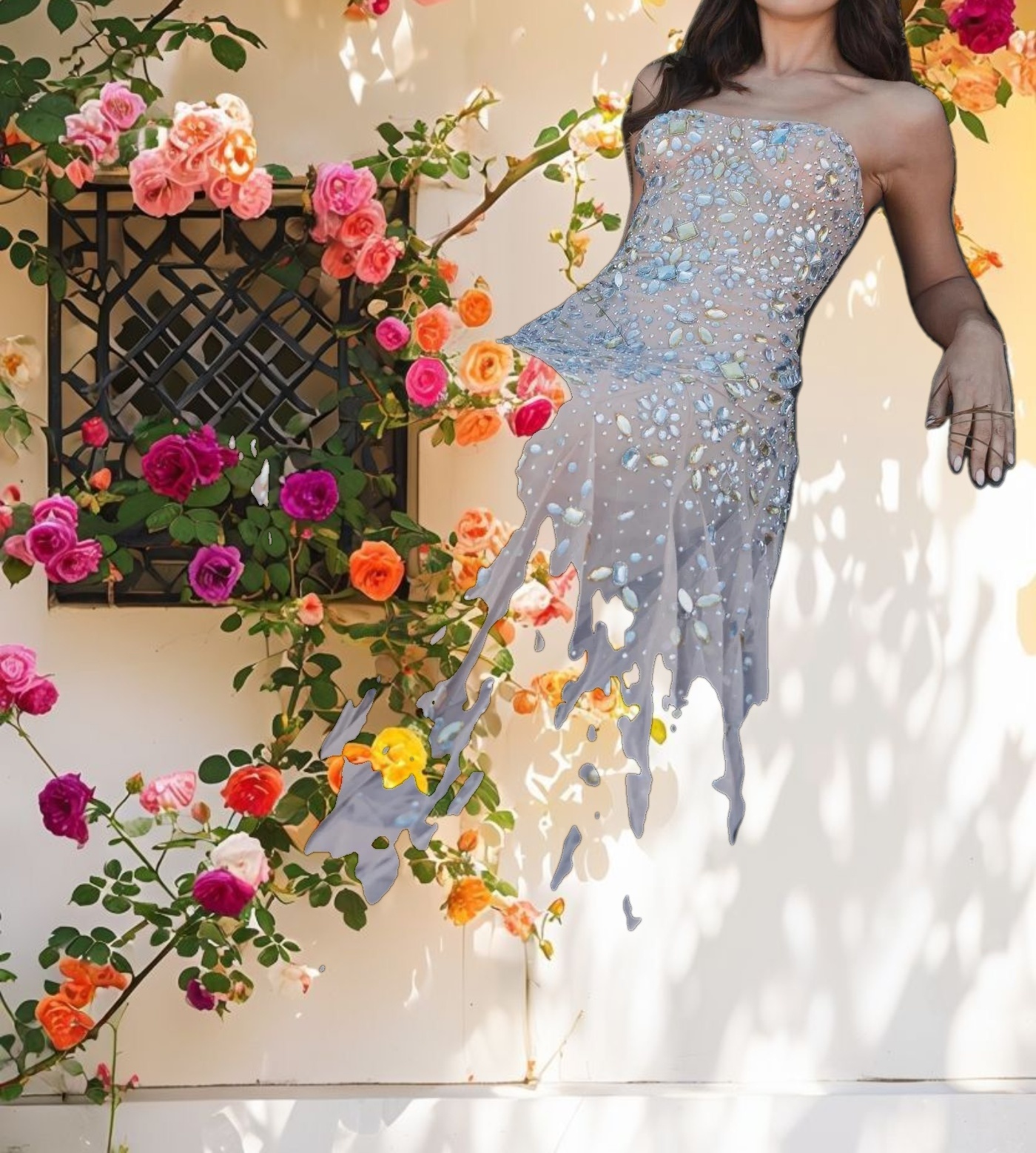 Pink Strapless Sweetheart Embellished Net Gown