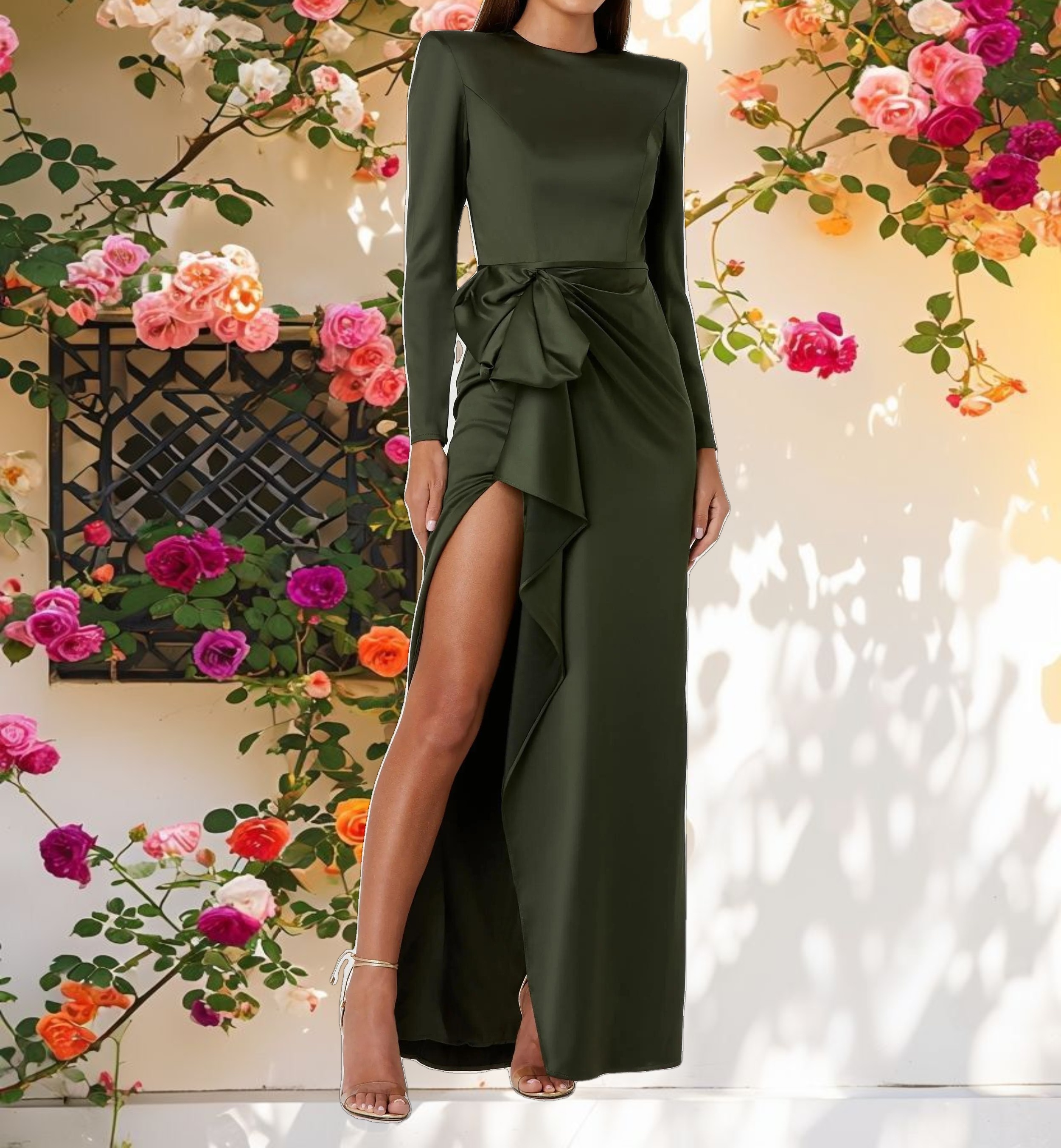 Elegant Long Sleeve Draped Gown