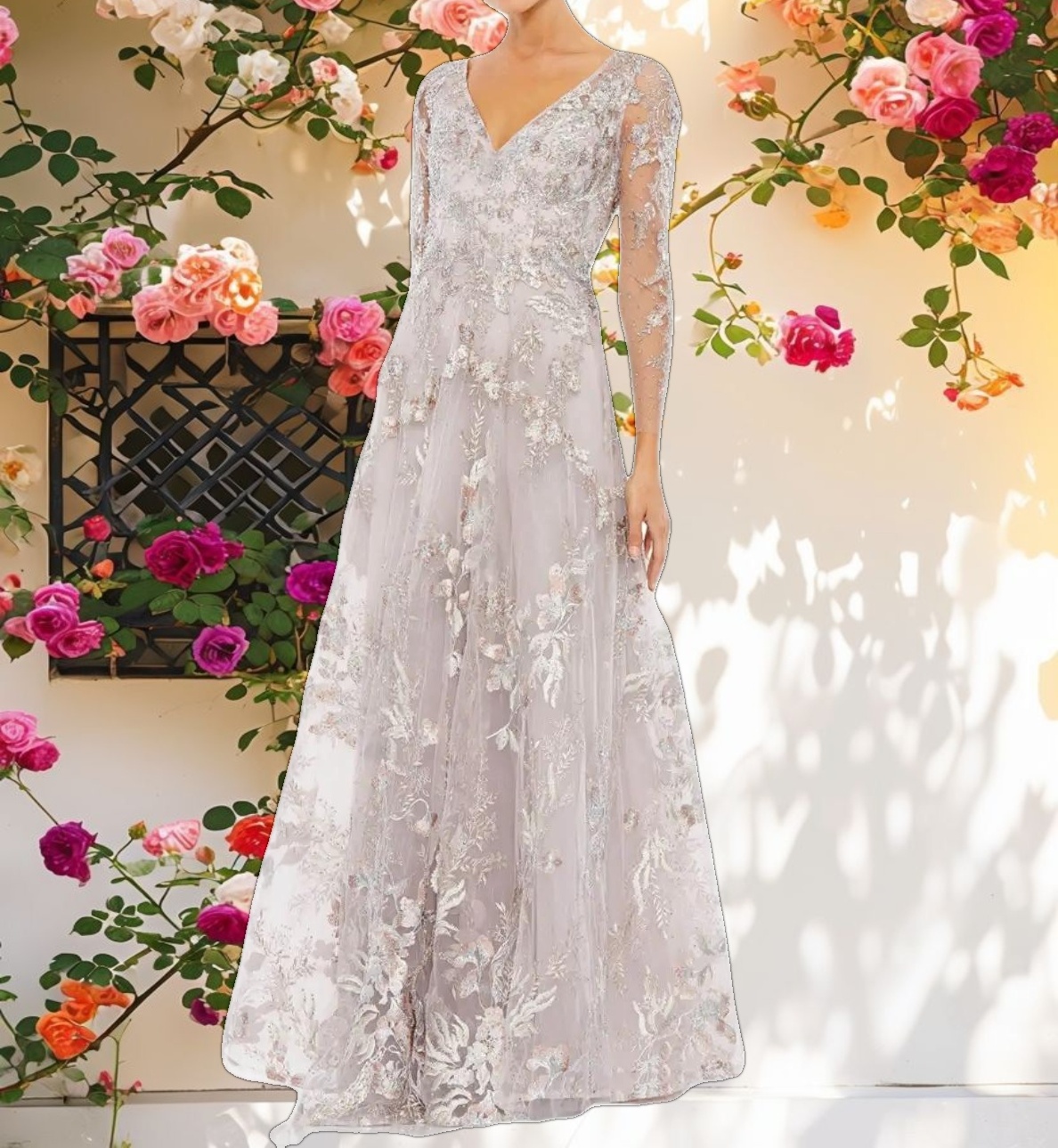 Floral Embroidered A Line Gown