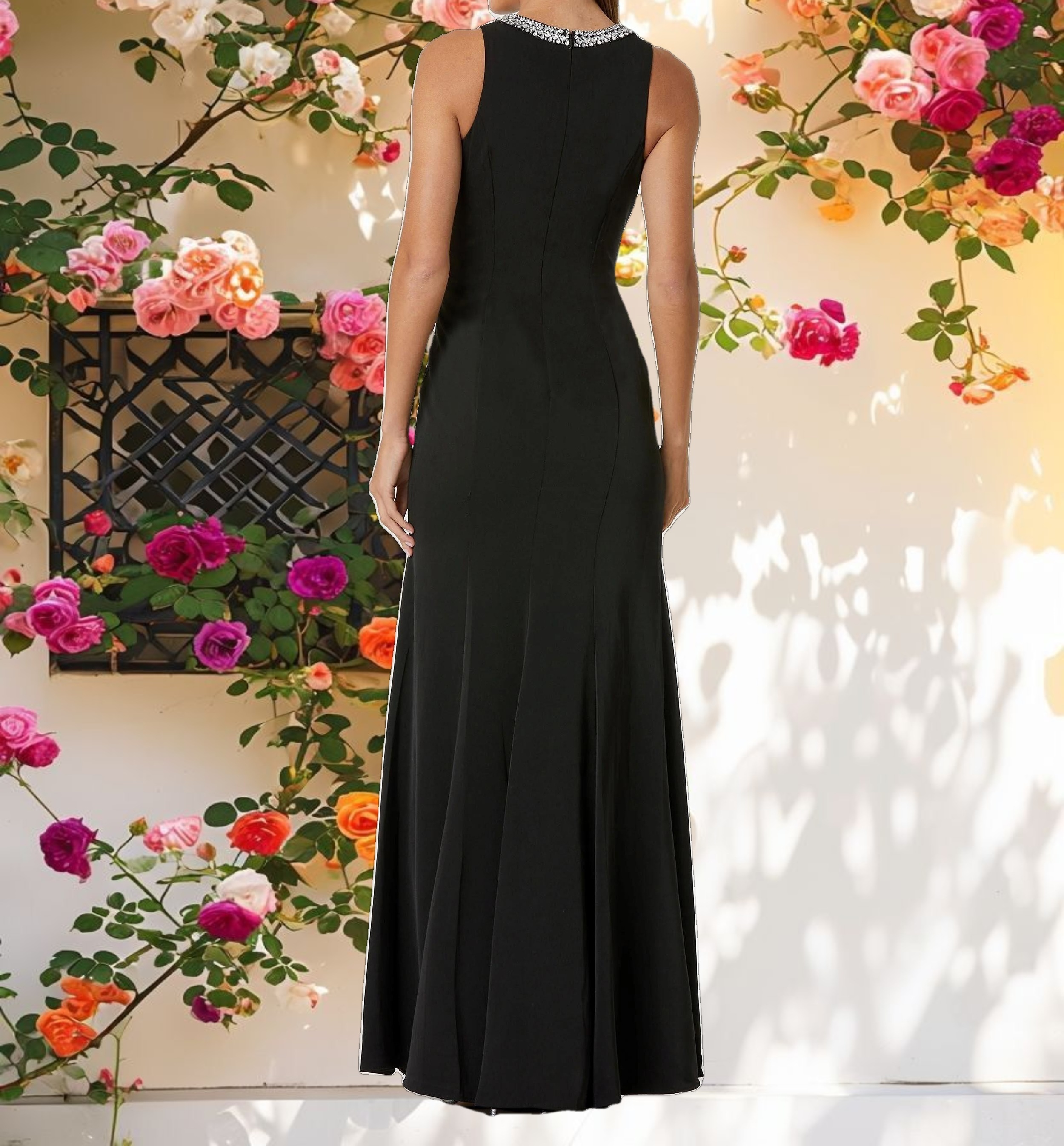 Black Embellished Neck Trumpet Gown