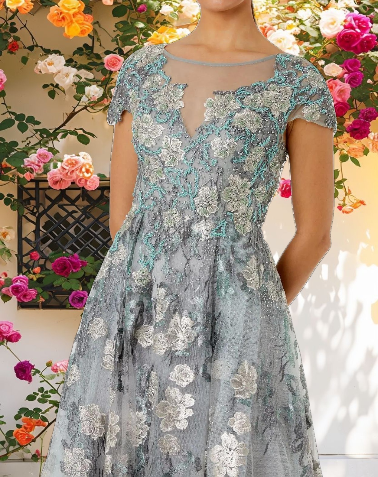Floral Embroidered Evening Gown
