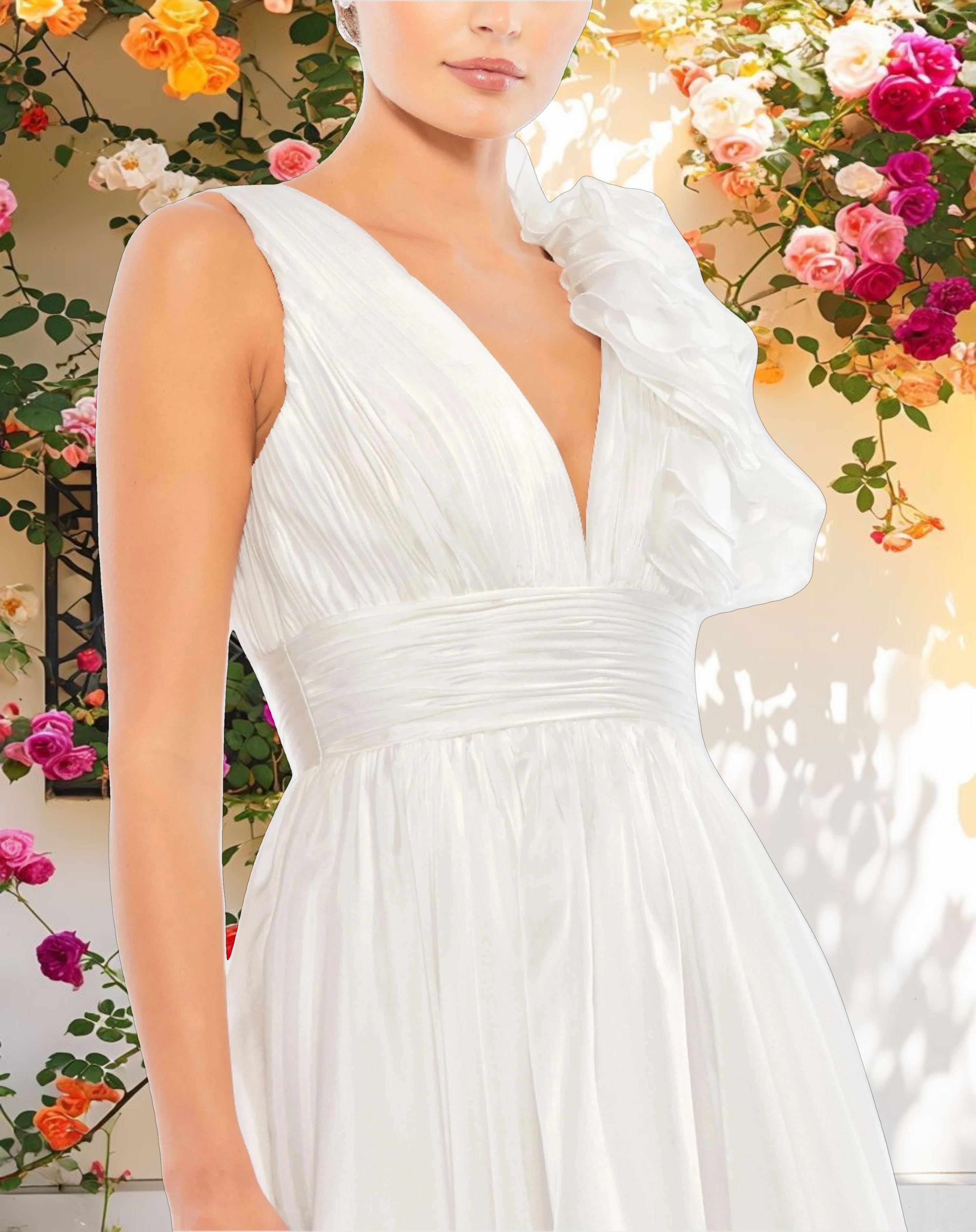 White Ruffle V Neck Fit & Flare Mini Dress