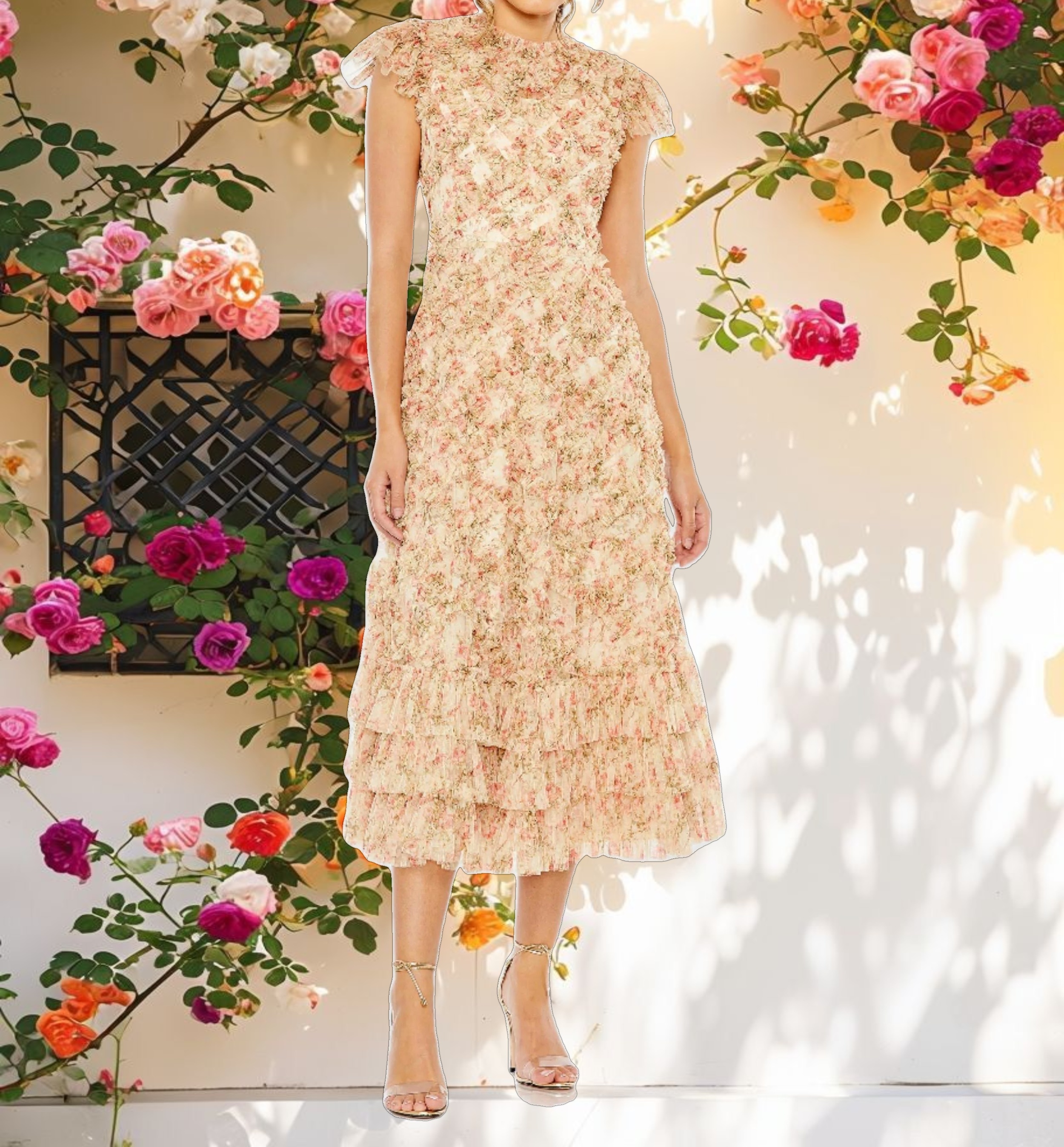 Ruffle Tiered Short Sleeve A-Line Dress