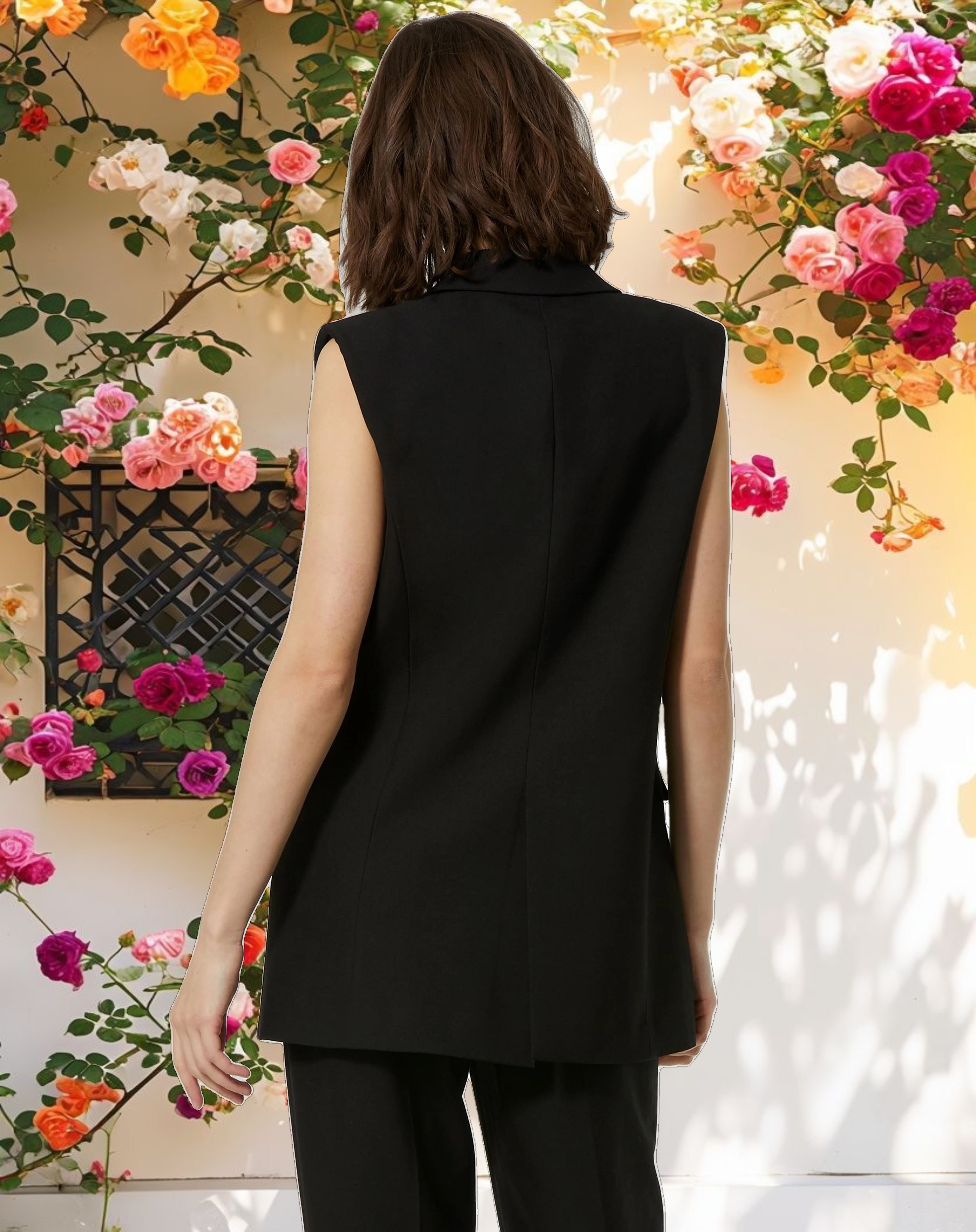 Confused Crepe Sleeveless Blazer Vest