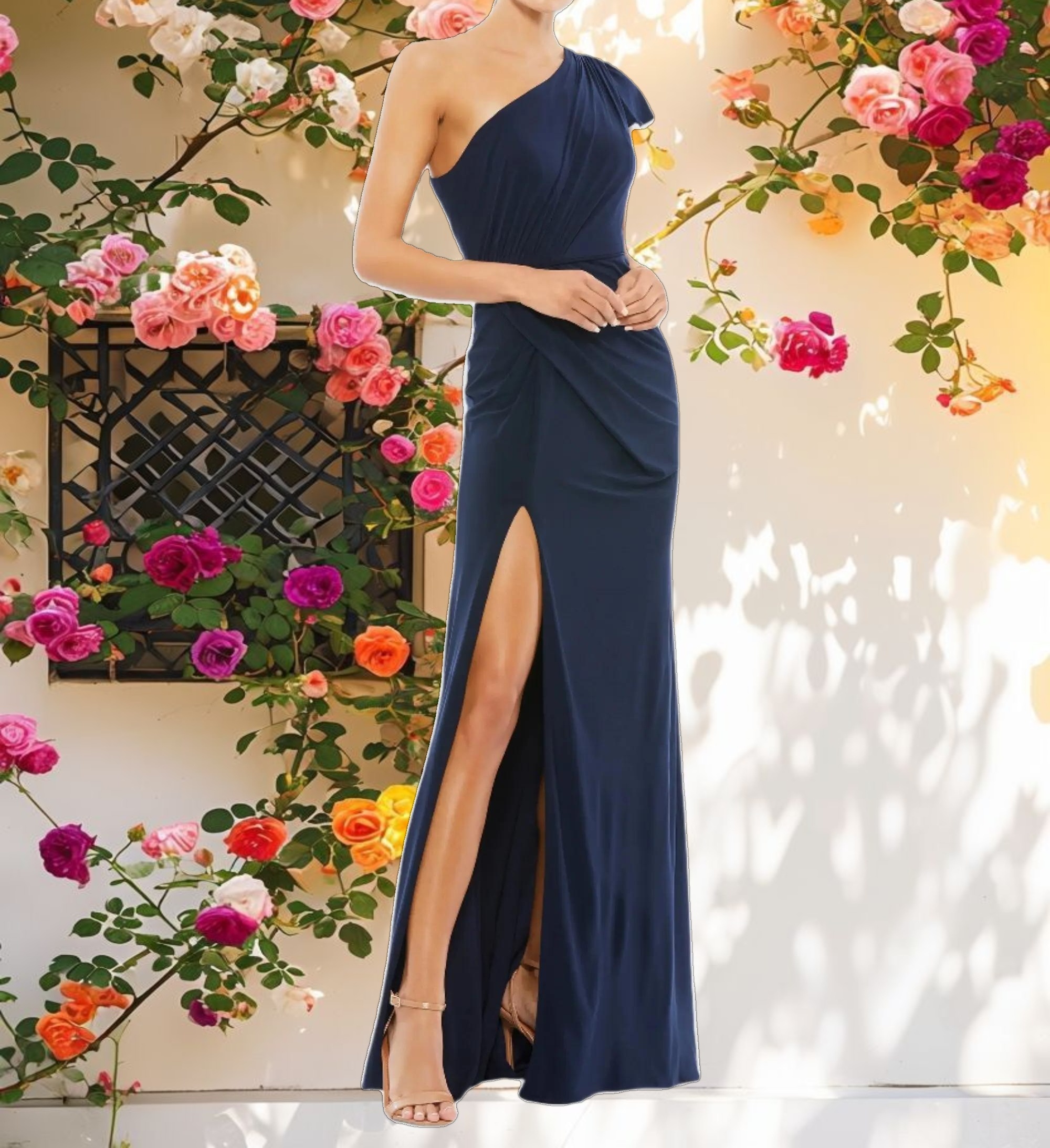 Blue Frilled Off-Shoulder Dress