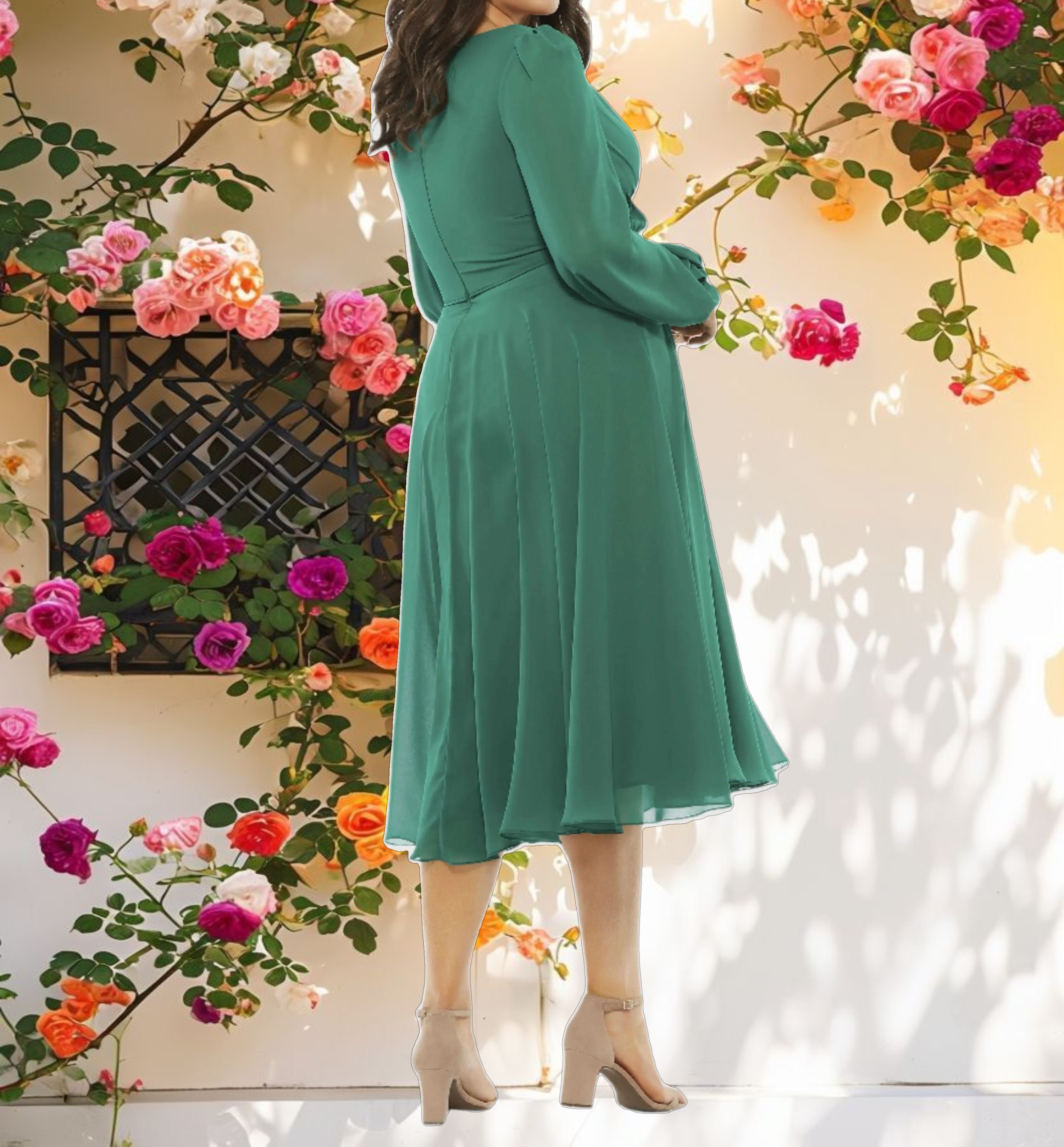 Blue Tulle Cathedral Sleeve Blouse Dress (Plus)