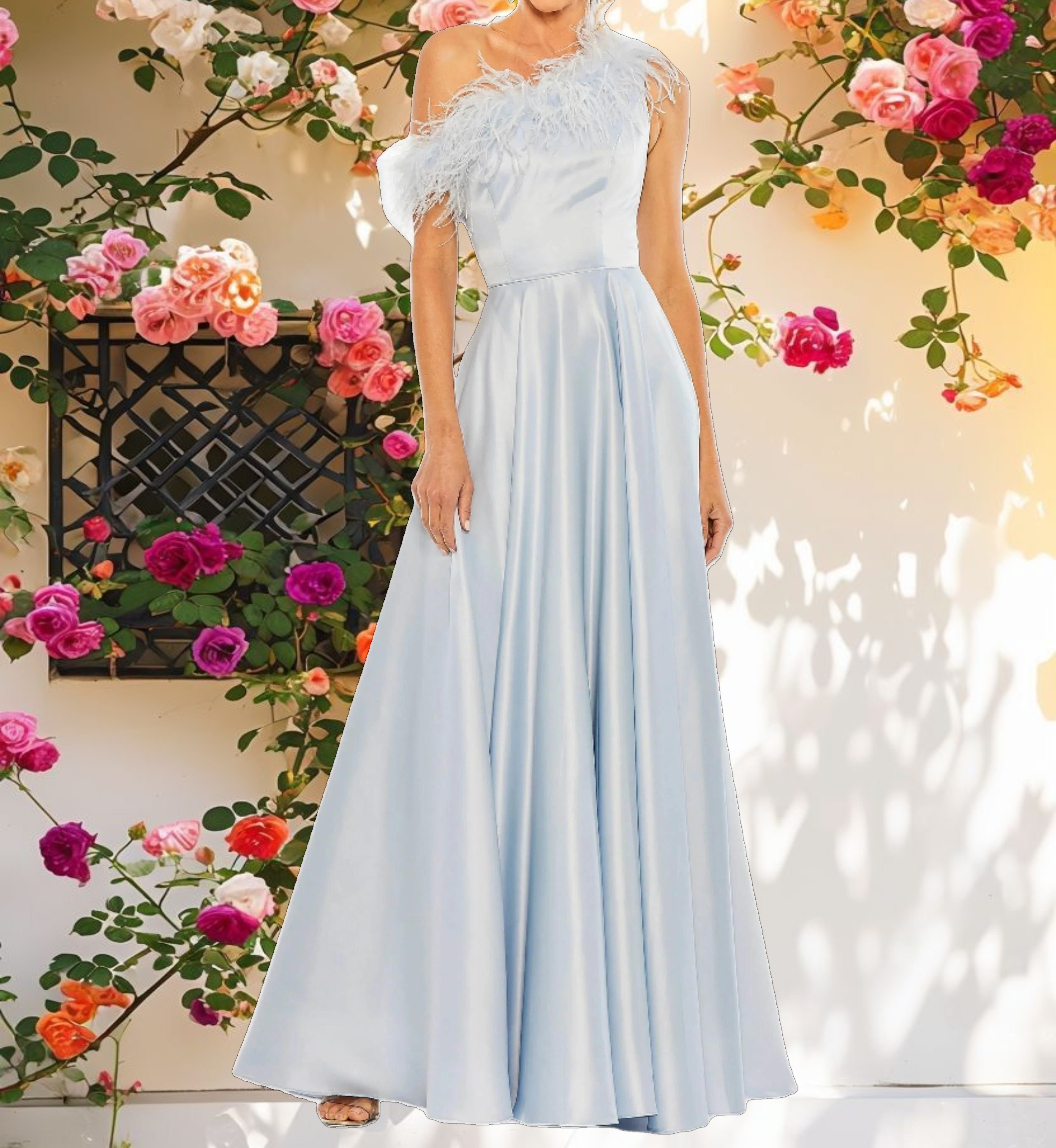 Blue One Shoulder A Line Gown