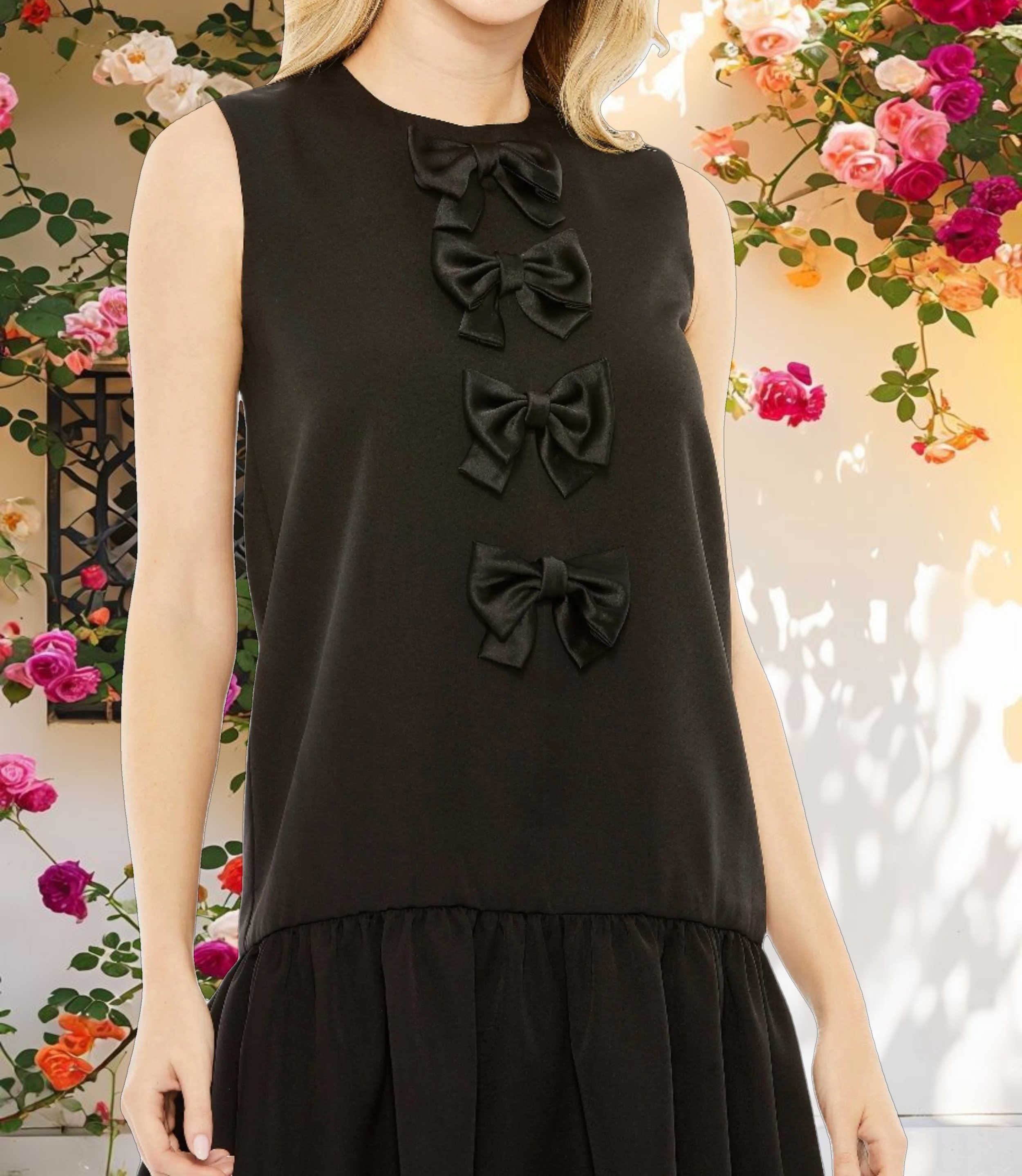 Bow Detail Tiered Hem A Line Dress