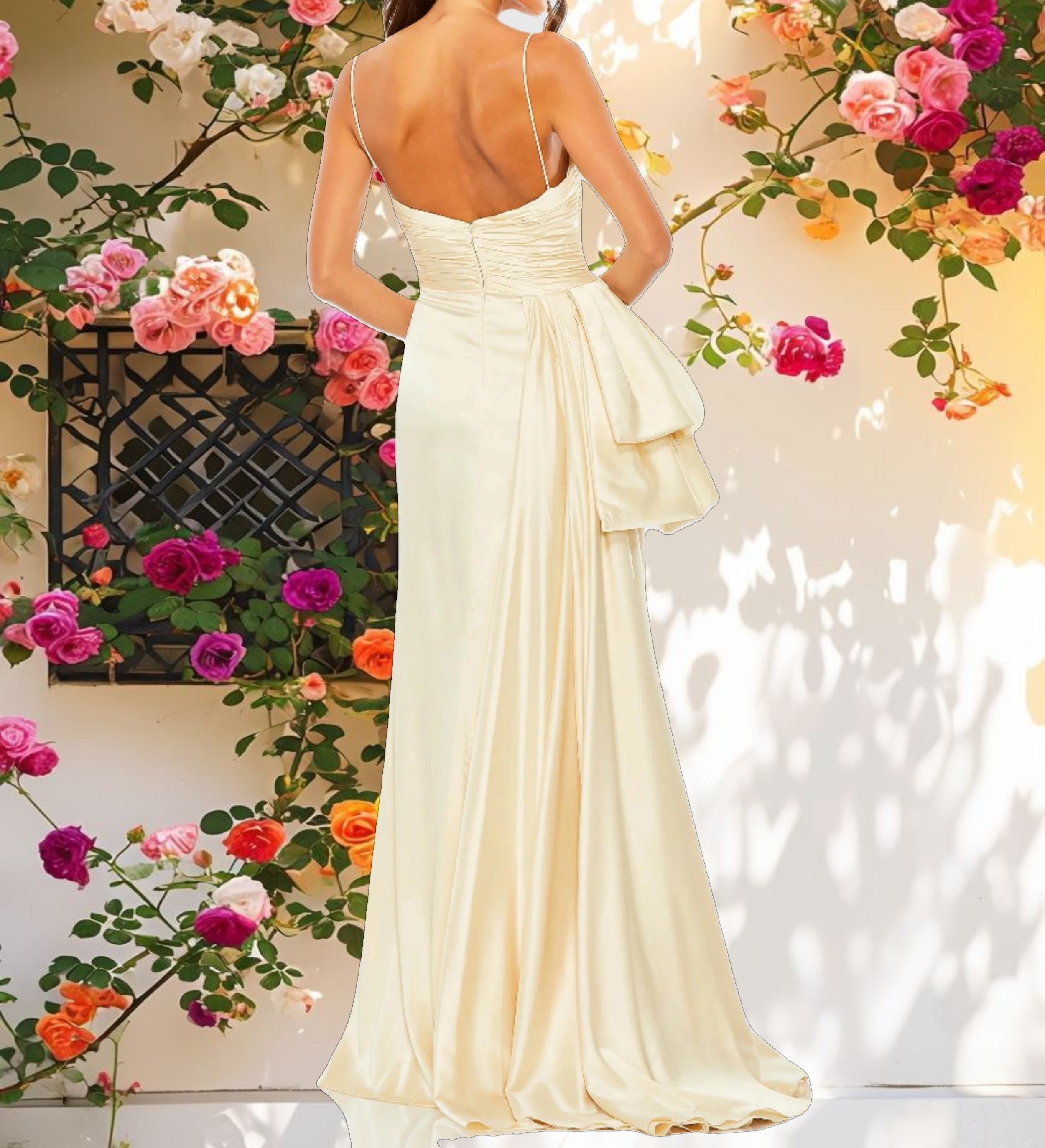 Spaghetti Strap Cut Out Side Bow Gown