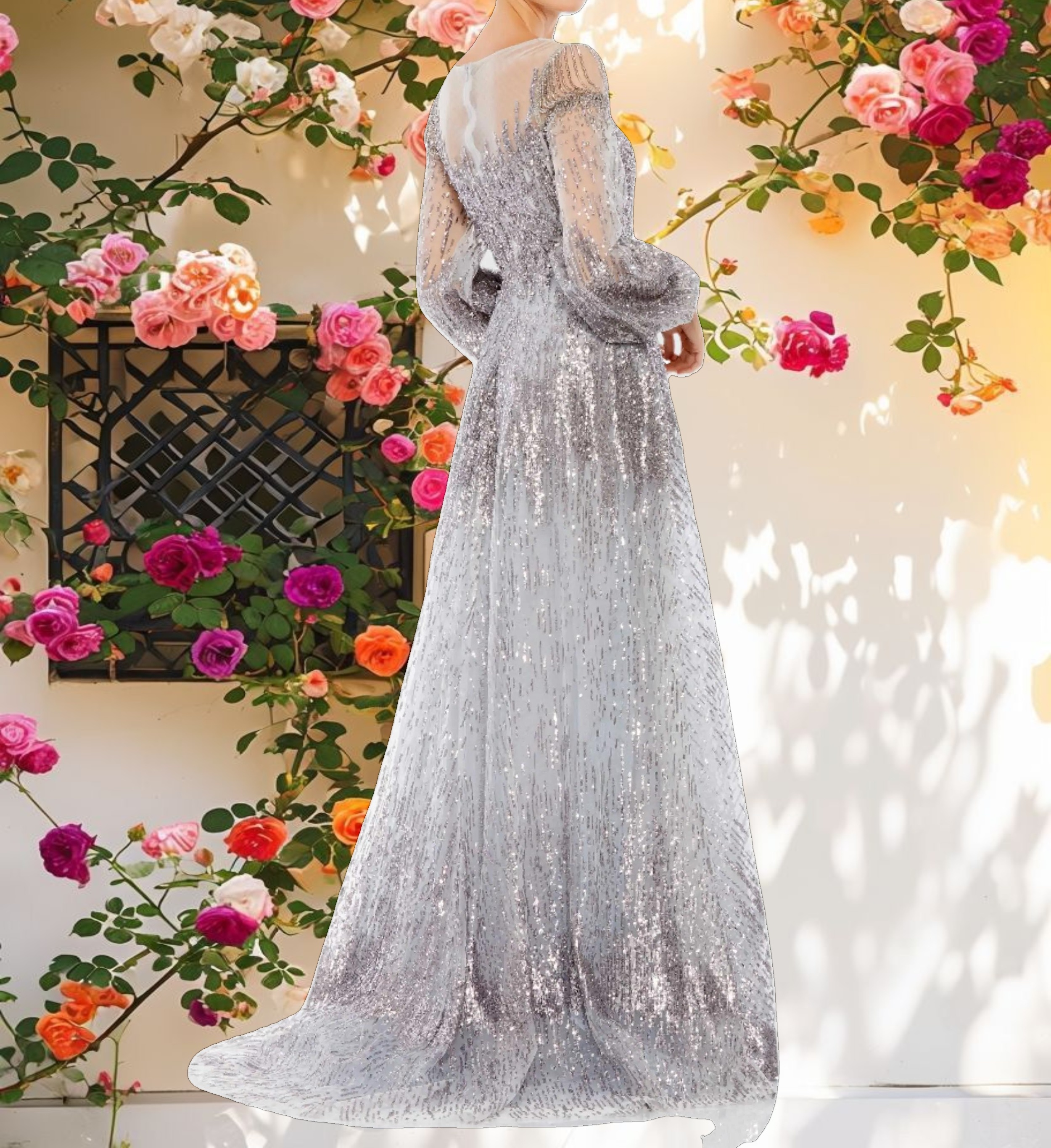 Shimmered Fantasy Long Sleeve A Line Dress