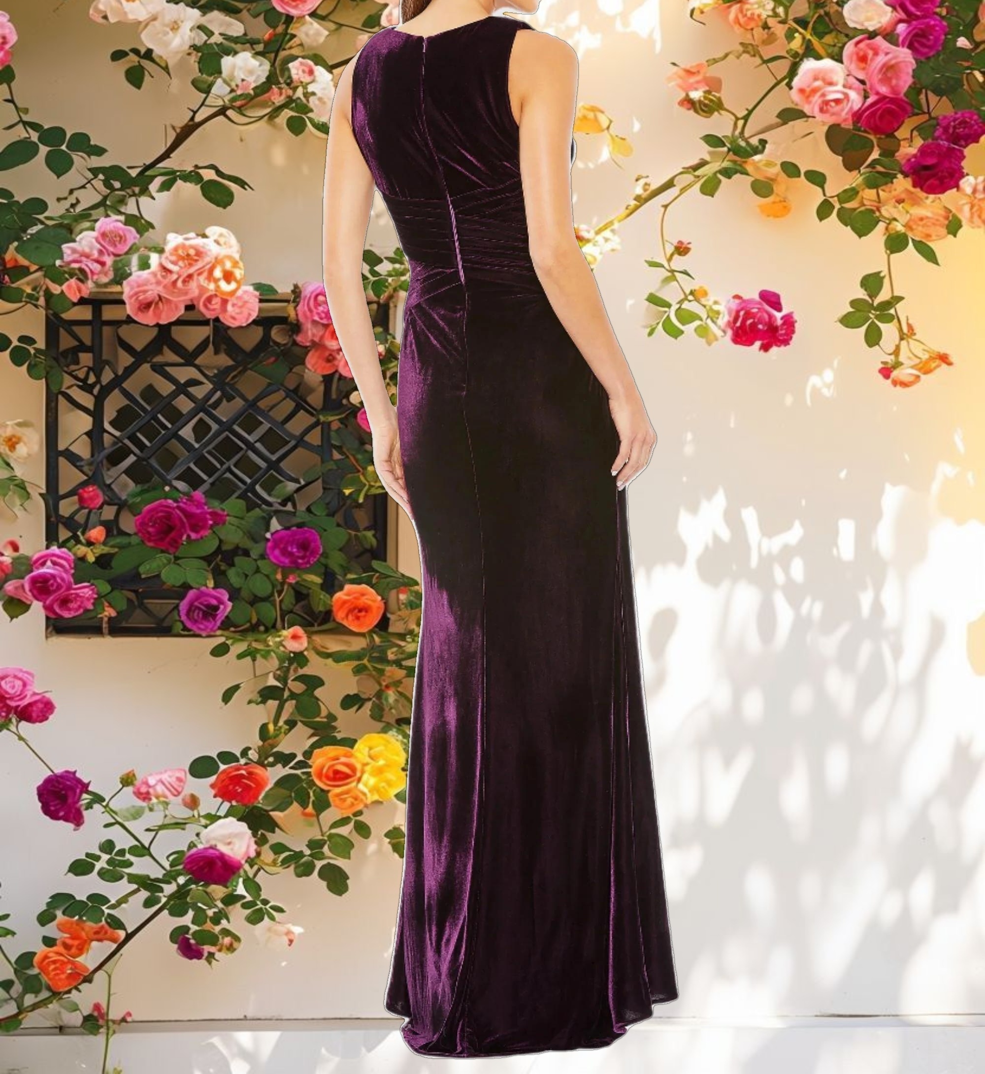 Dark Purple Pleated Sleeveless Gown