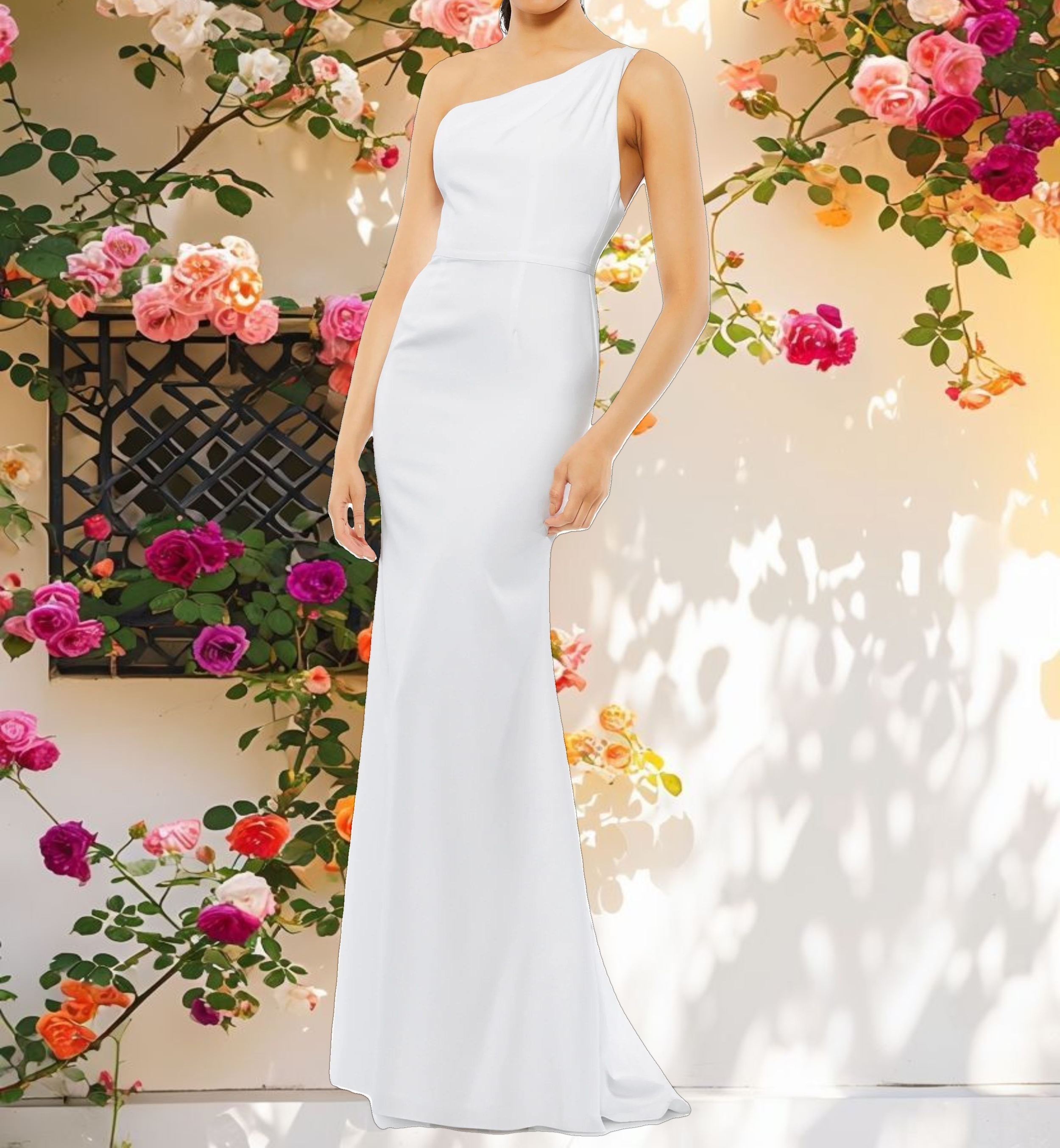 White One Shoulder Jersey Mermaid Gown