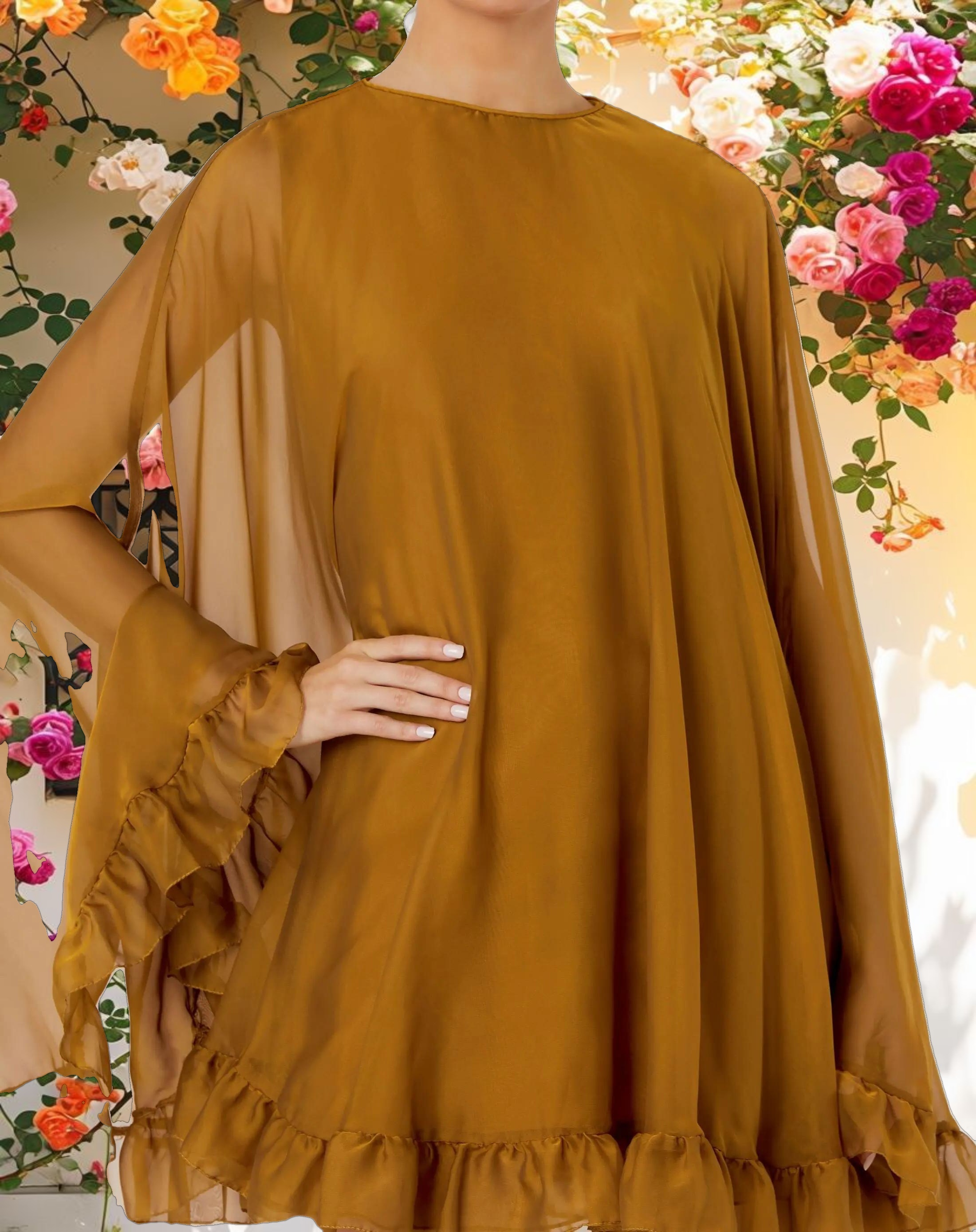 Bright Orange V-Neck Frilled Hem Coat Mini Dress