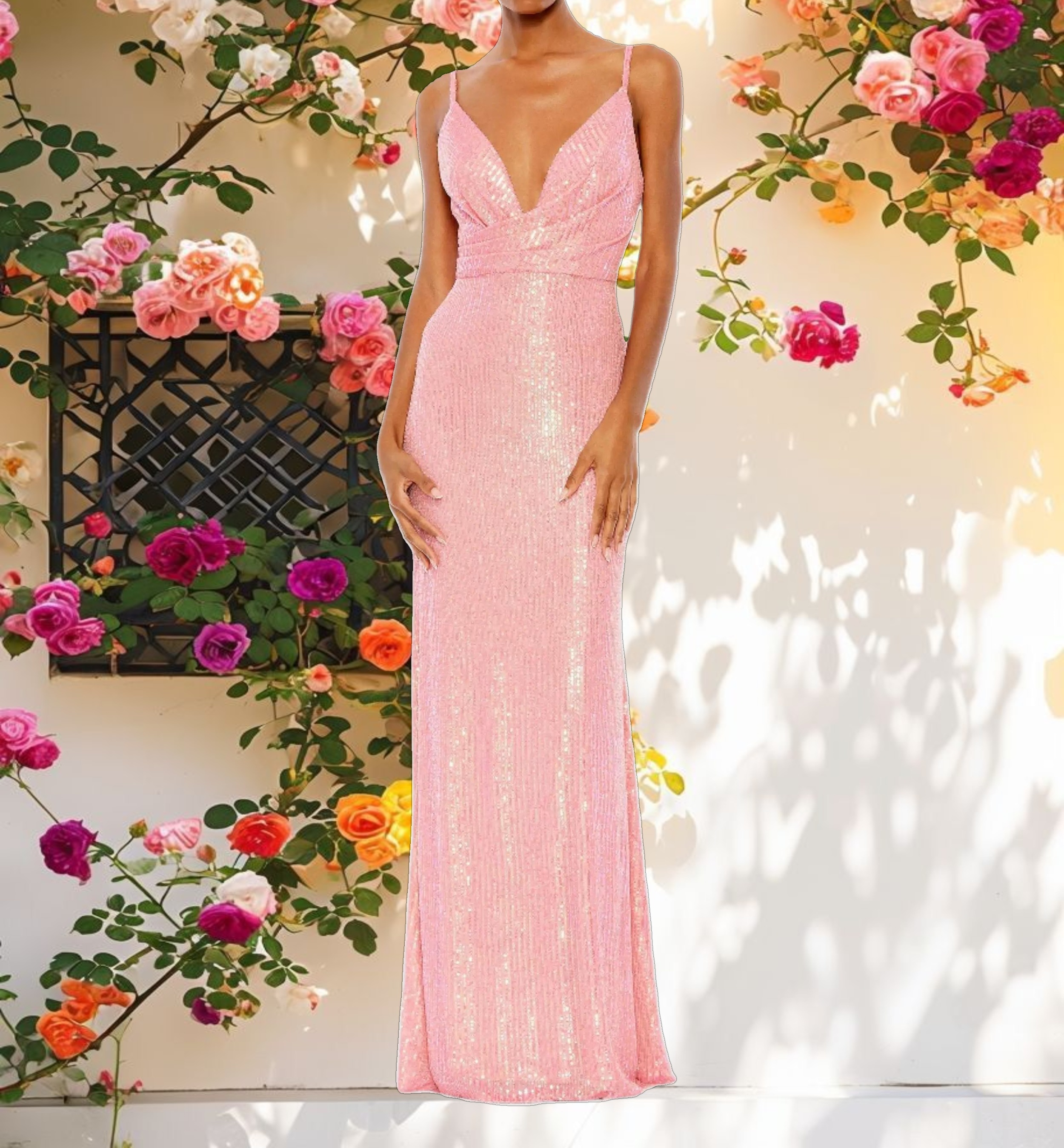 Draped V Neck Gown