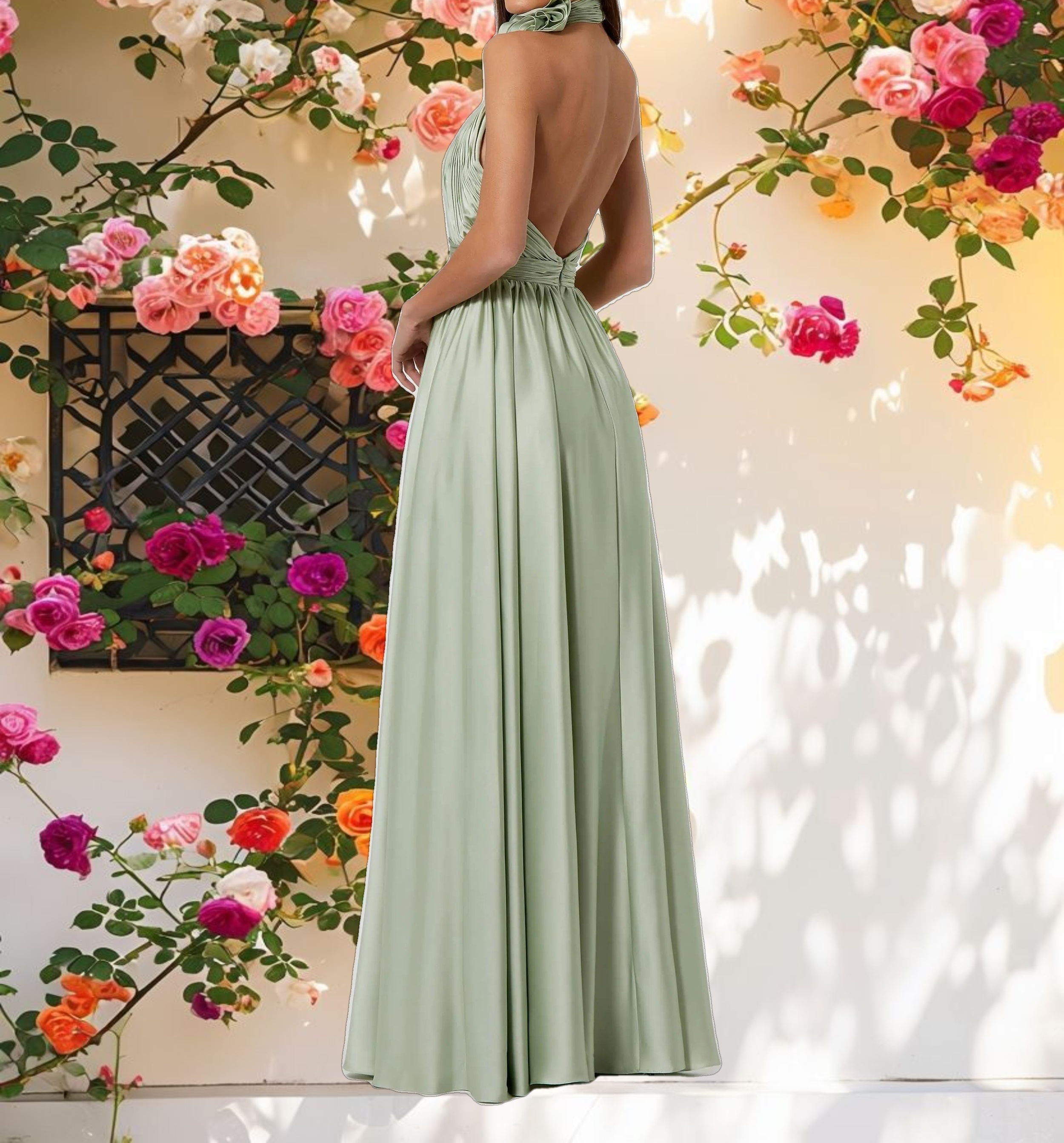 Soft Tie Halter Neck Floor Length Gown