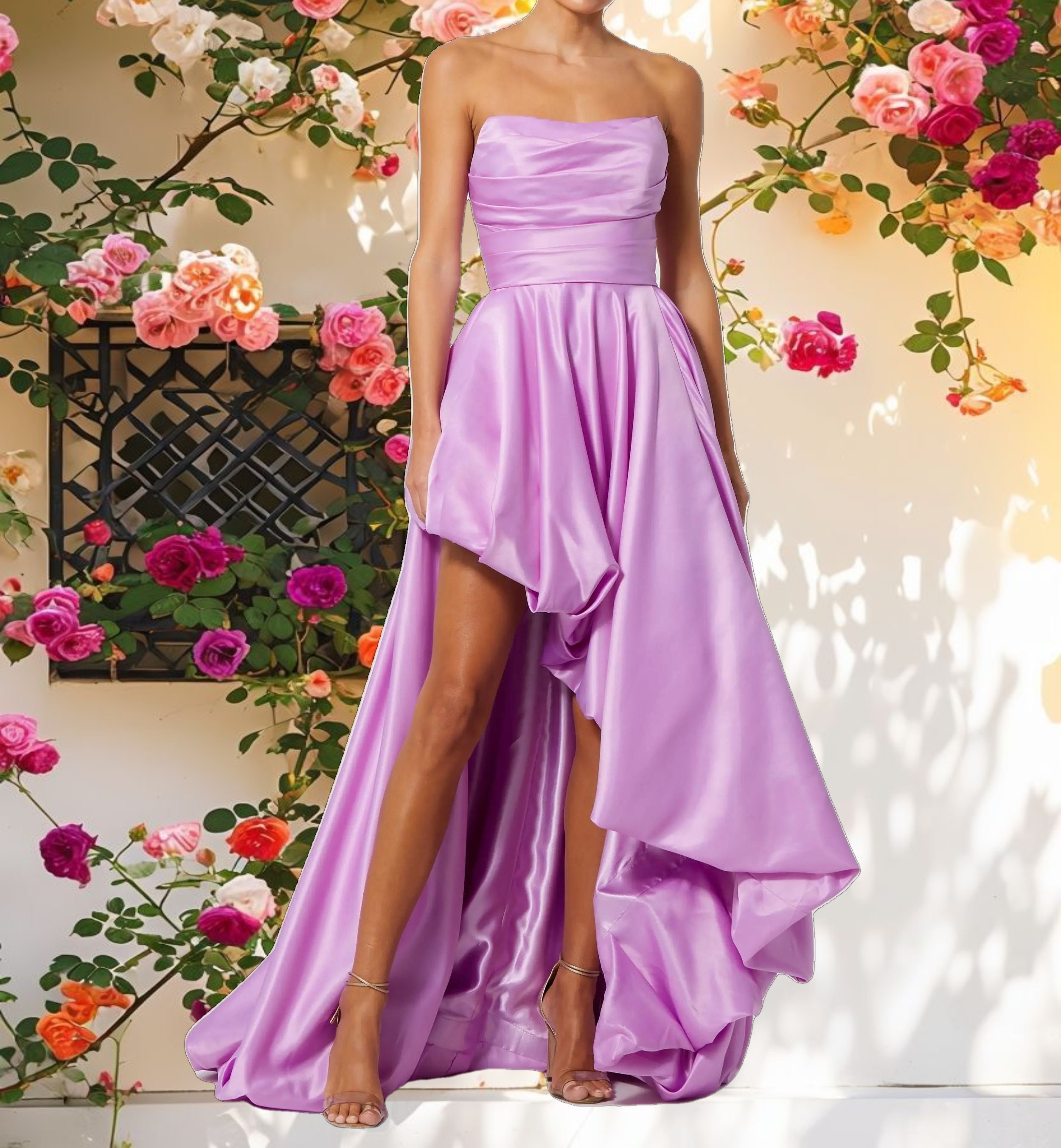 Purple Ruched High Low Gown