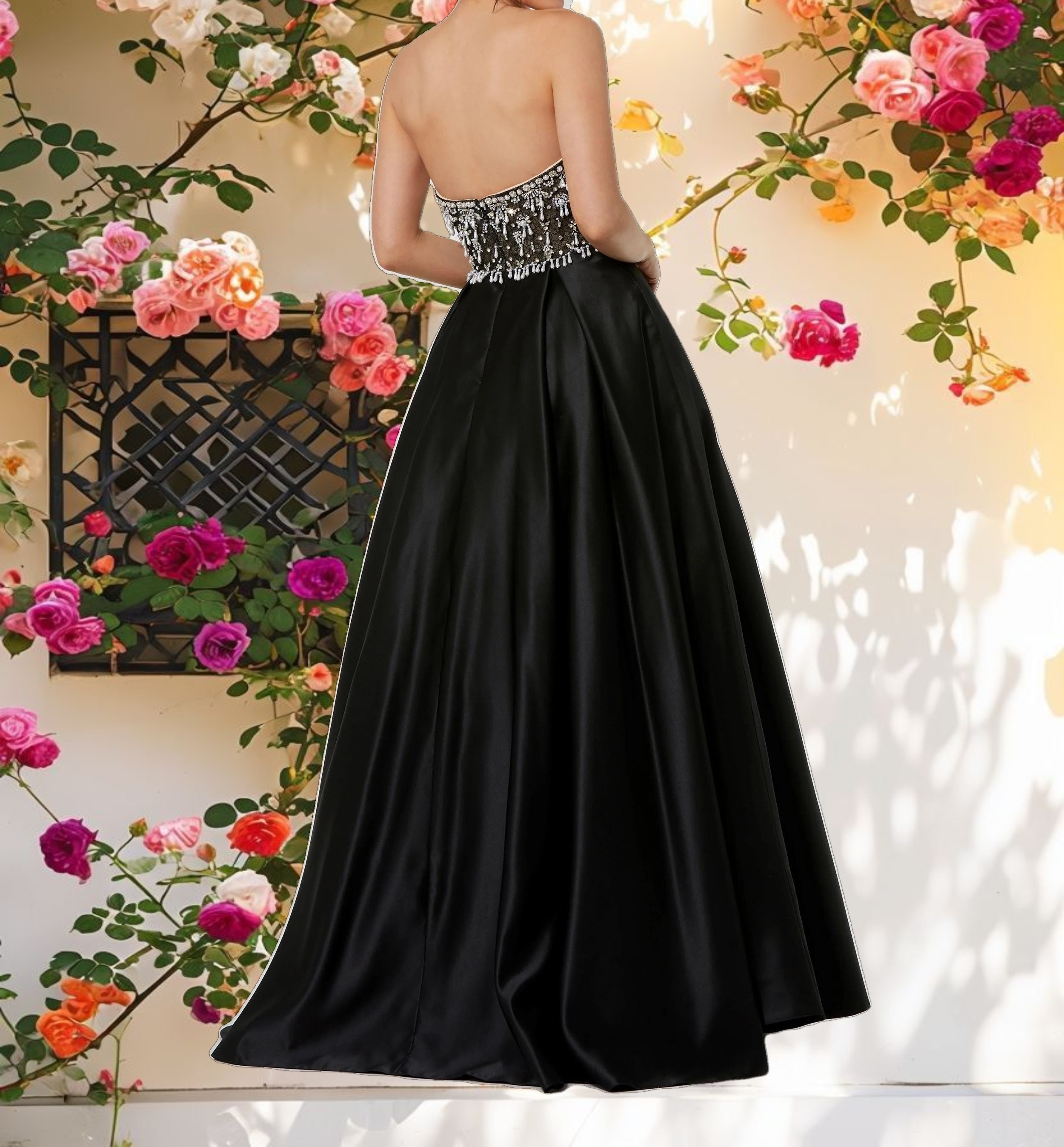 Strapless Embellished Satin Ballgown
