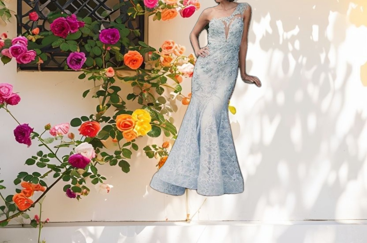 Stitched Detail One Shoulder Gown