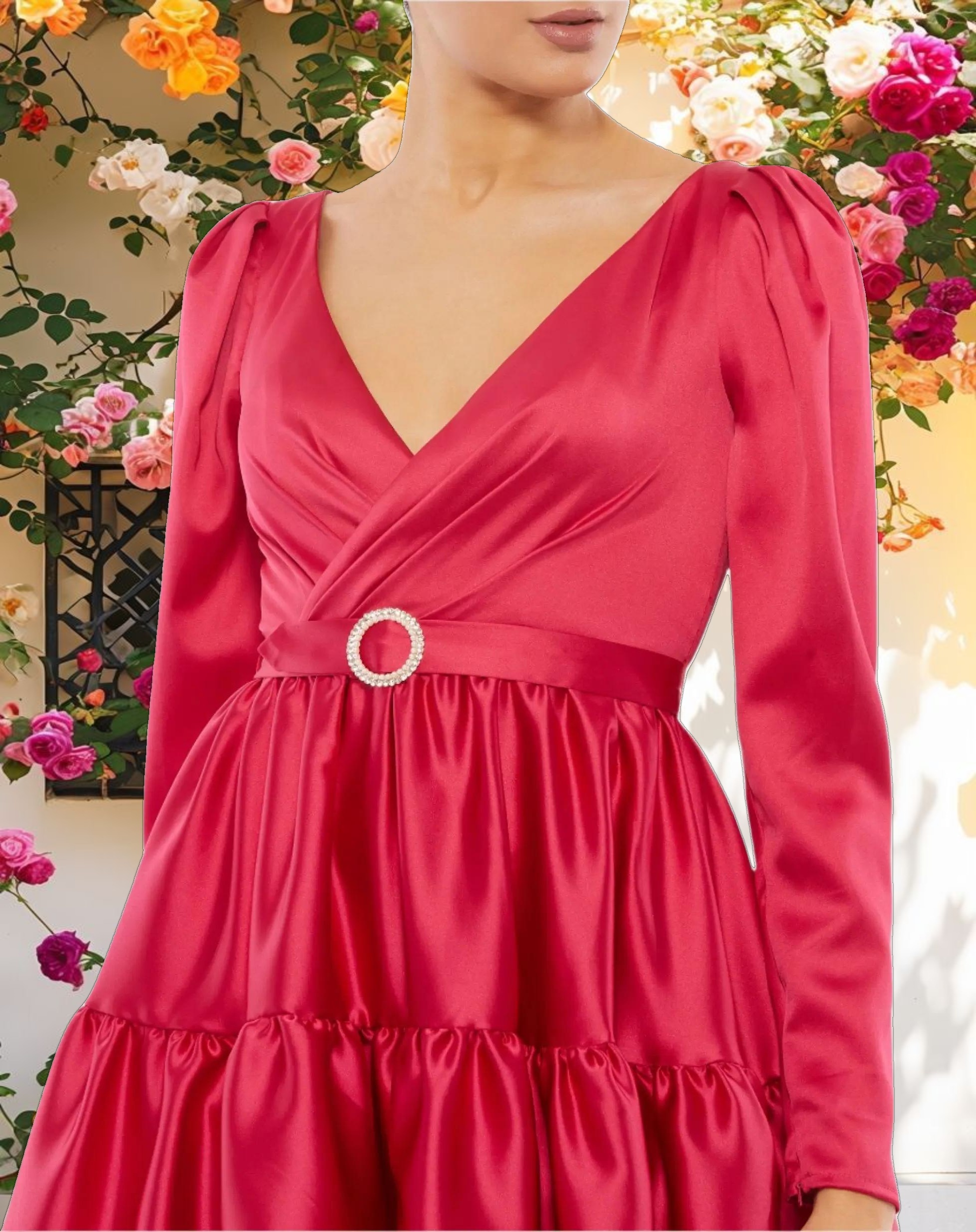 Tiered V Neck Belted Mini Dress