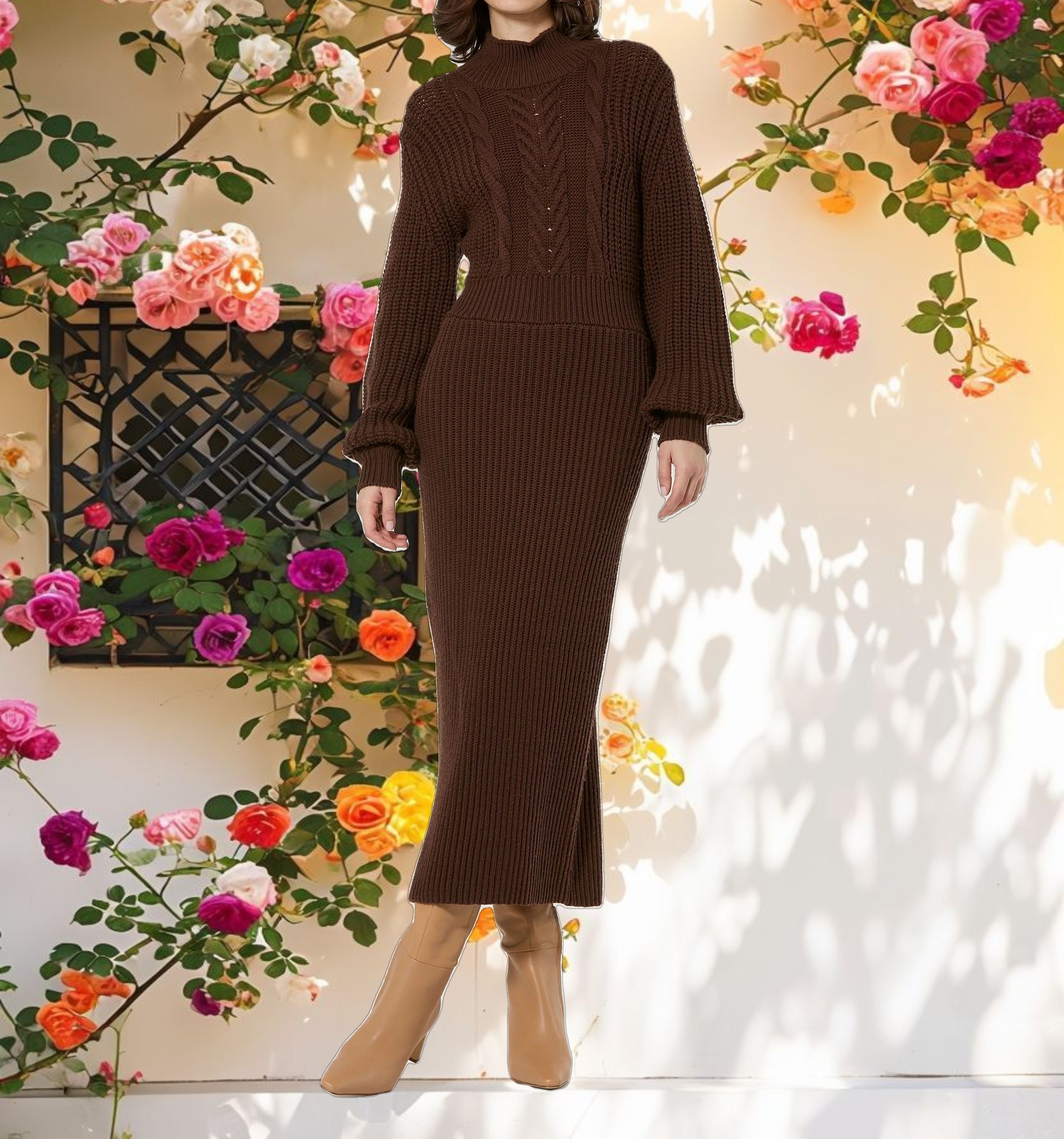 Classic Long Sleeve Knit Midi Dress