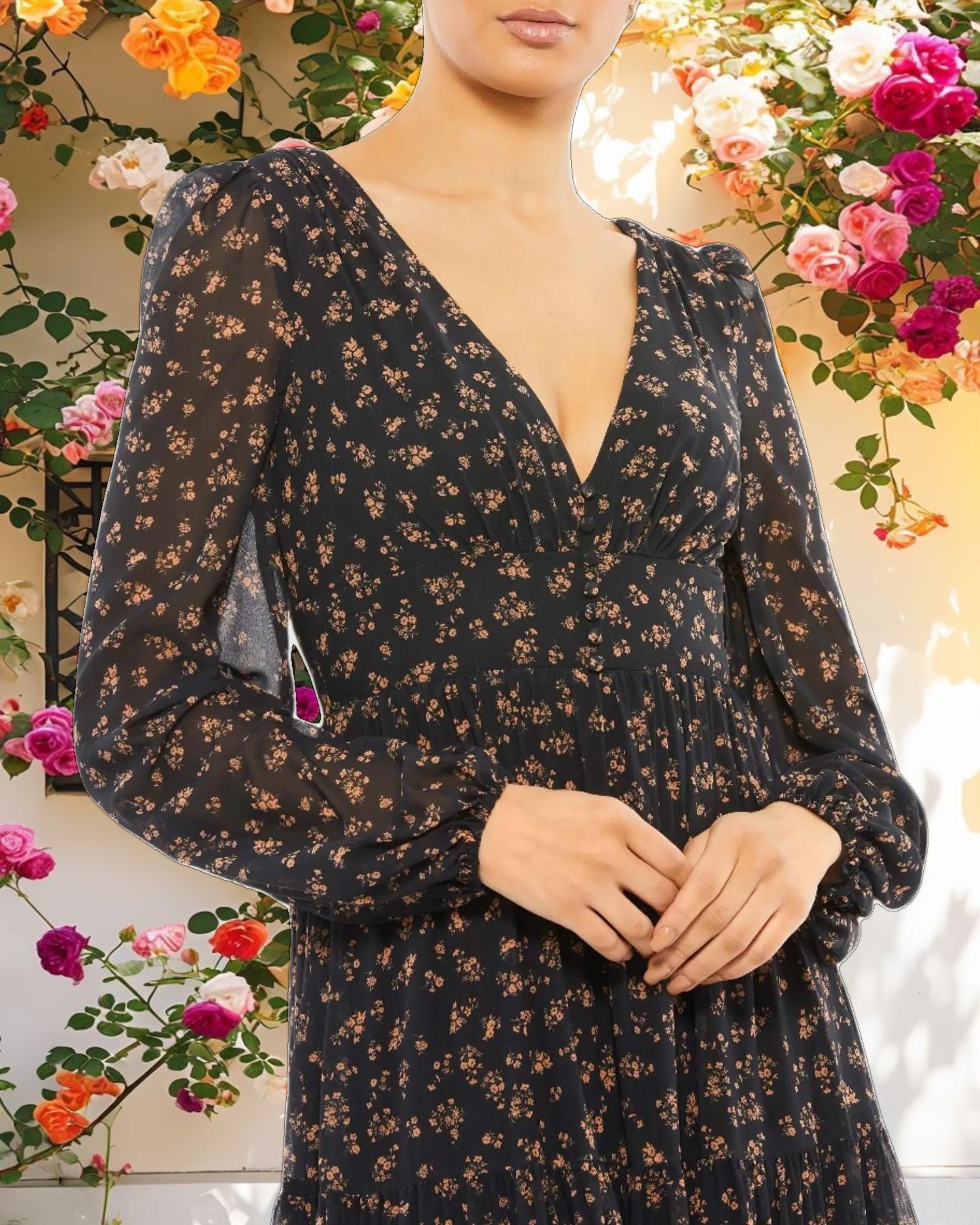 Floral Tiered Long Sleeve Maxi Dress