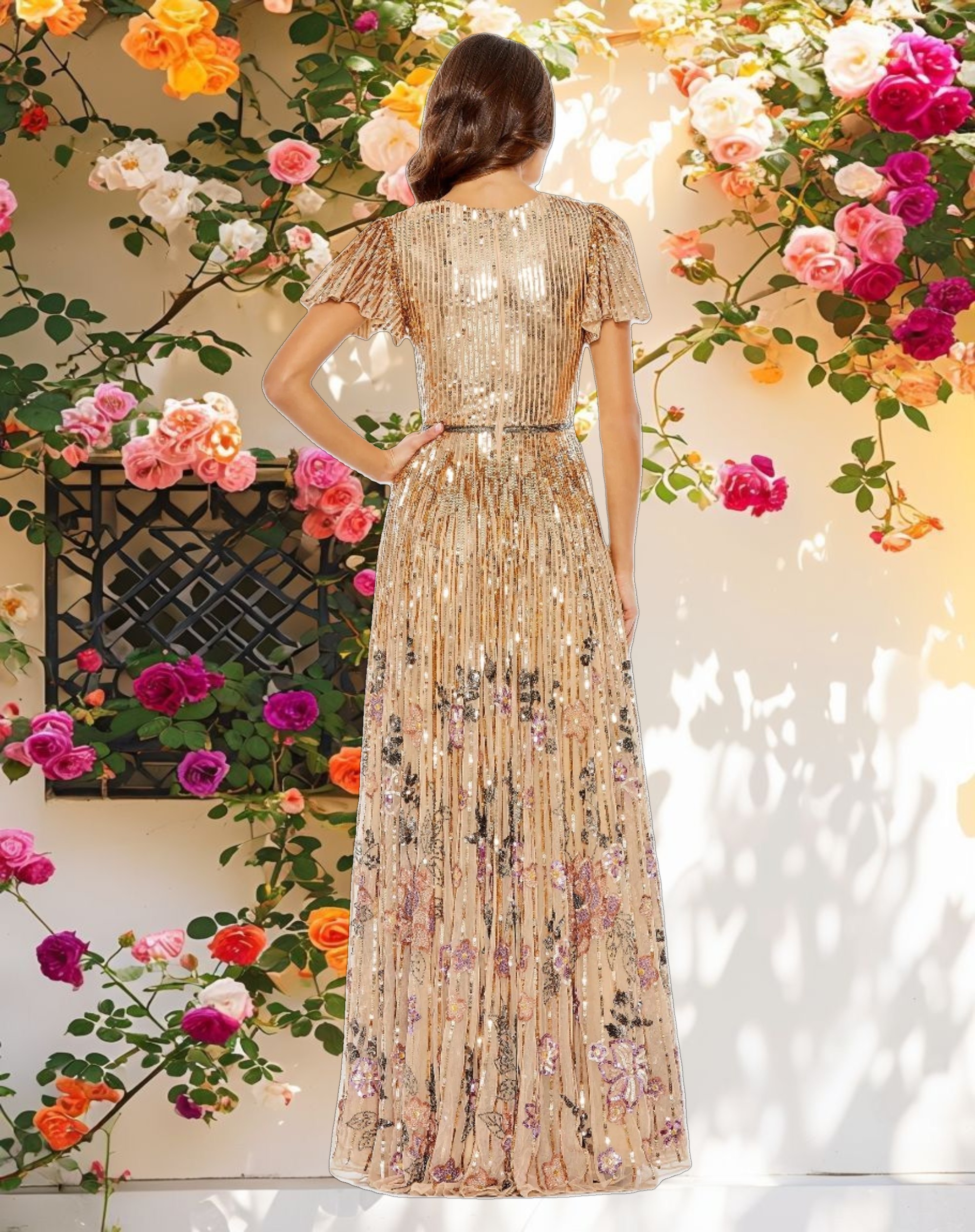 Shimmering Sleeve V Neck Dress