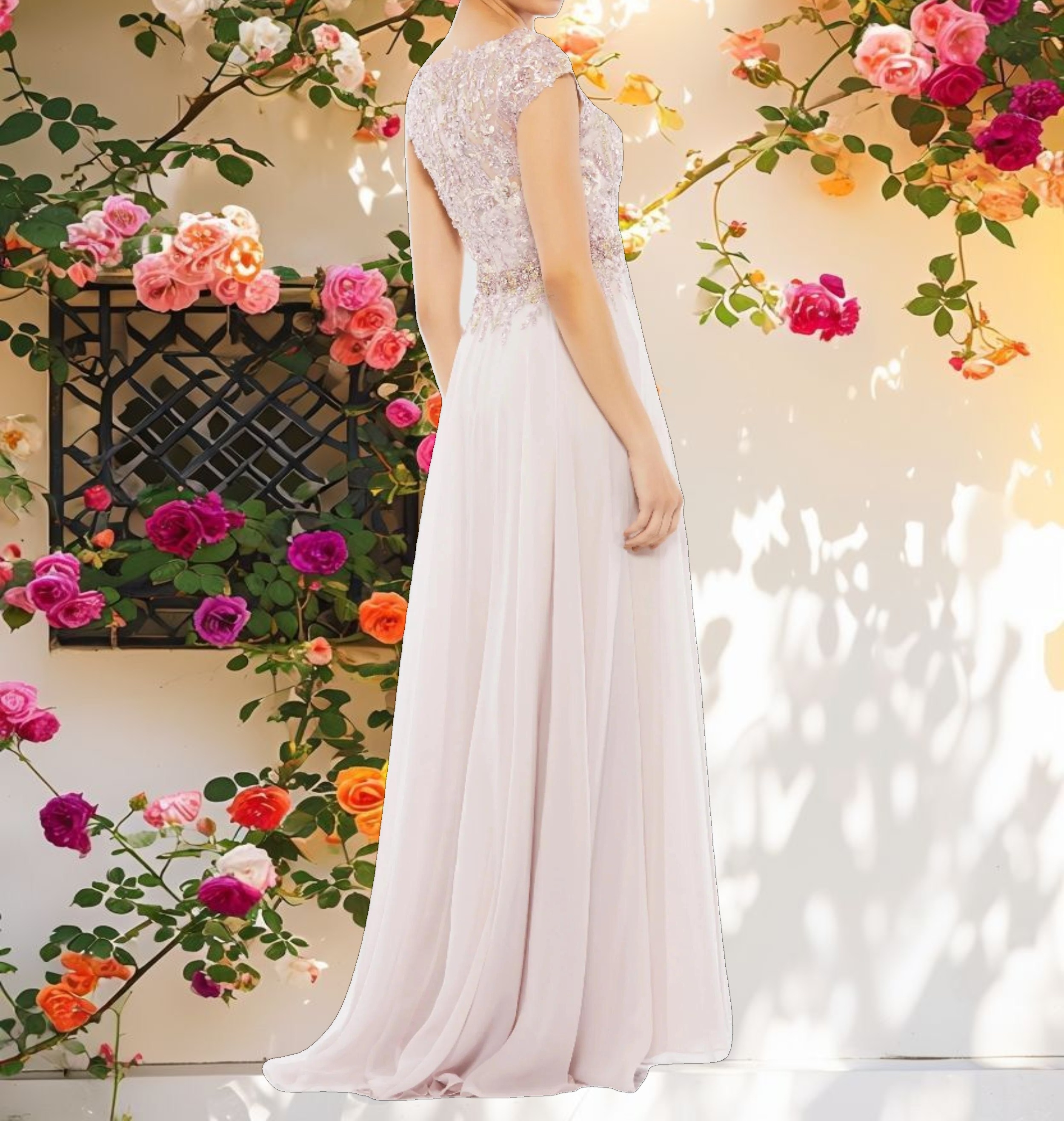 Floral Accented Flowy Gown