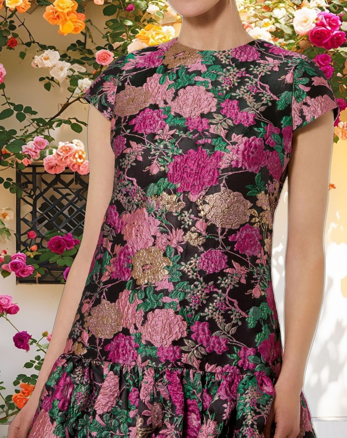 Fancy Ruffle Hem Mini Dress With Cap Sleeves