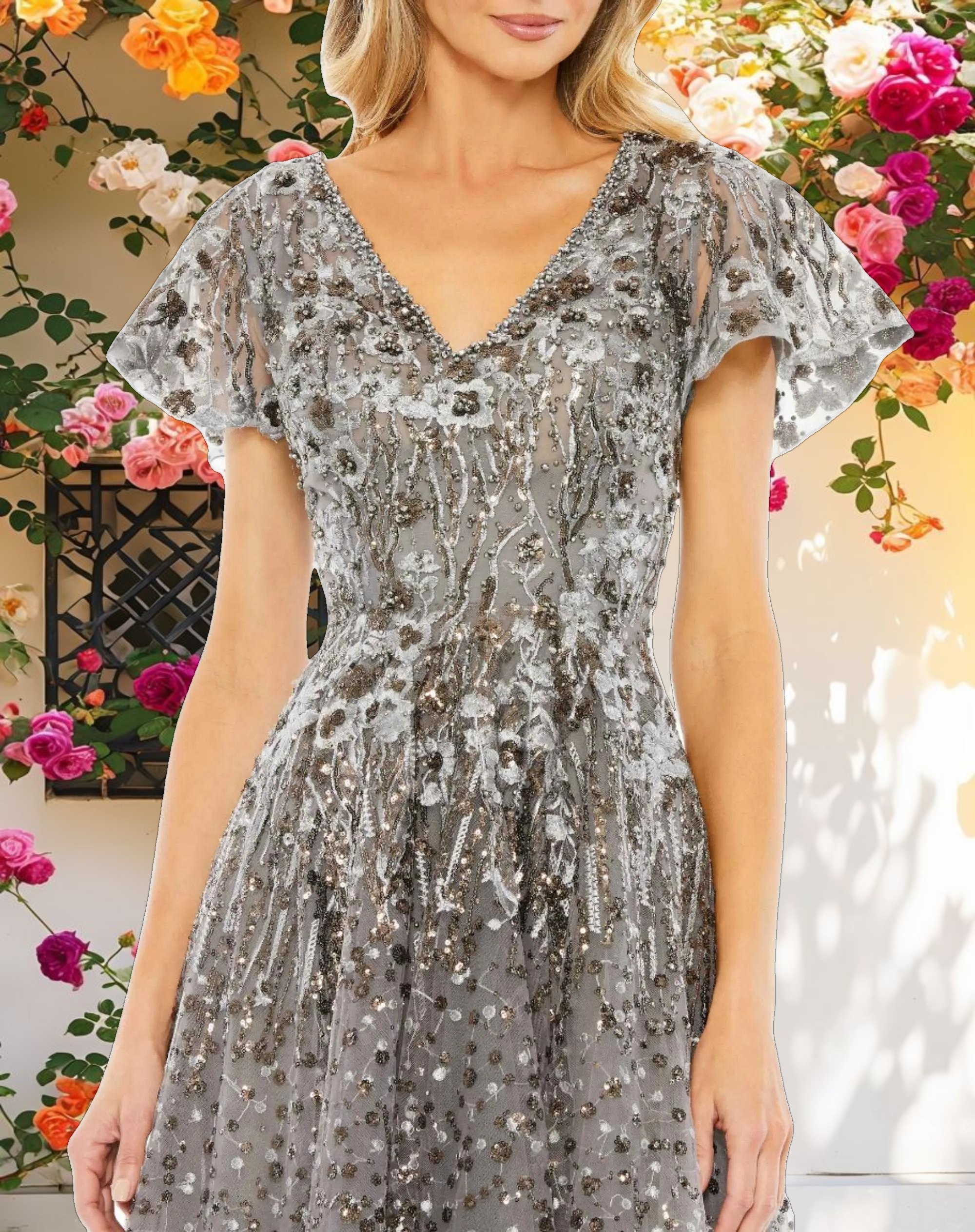 Whimsical Embellished Butterfly Tea Length Dress