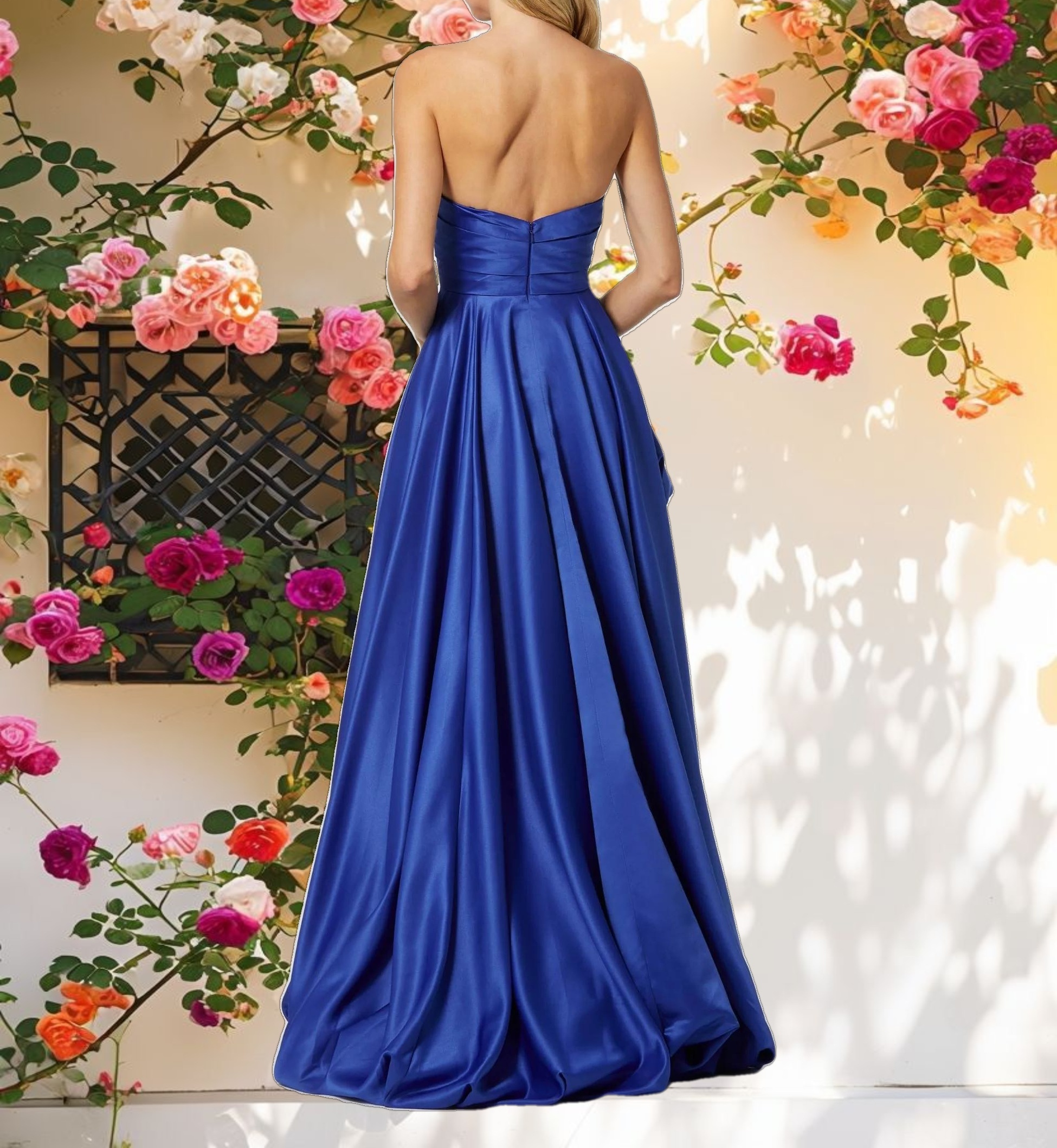 Blue Ruched High Low Gown