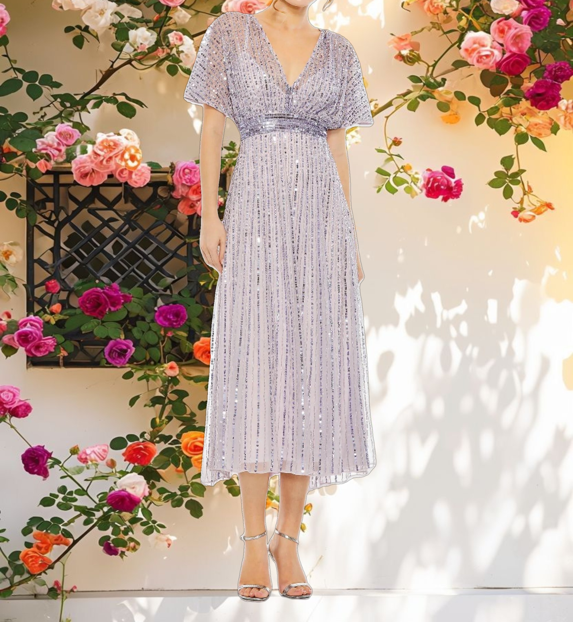 Purple A Line Embellished Short Sleeve Dress